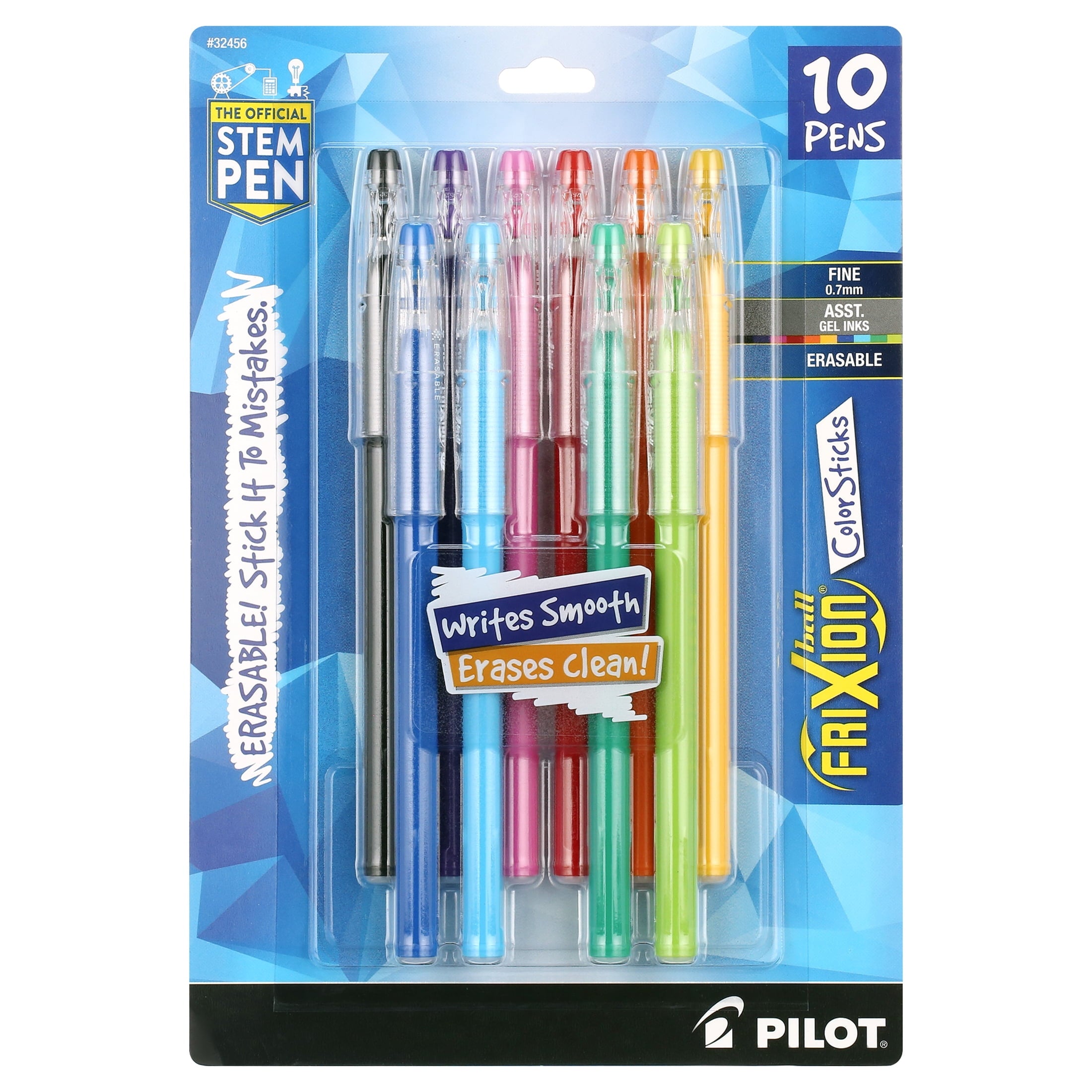 FriXion ColorSticks Erasable Gel Ink Pens, Fine Point, Assorted Colors, 10 Pack