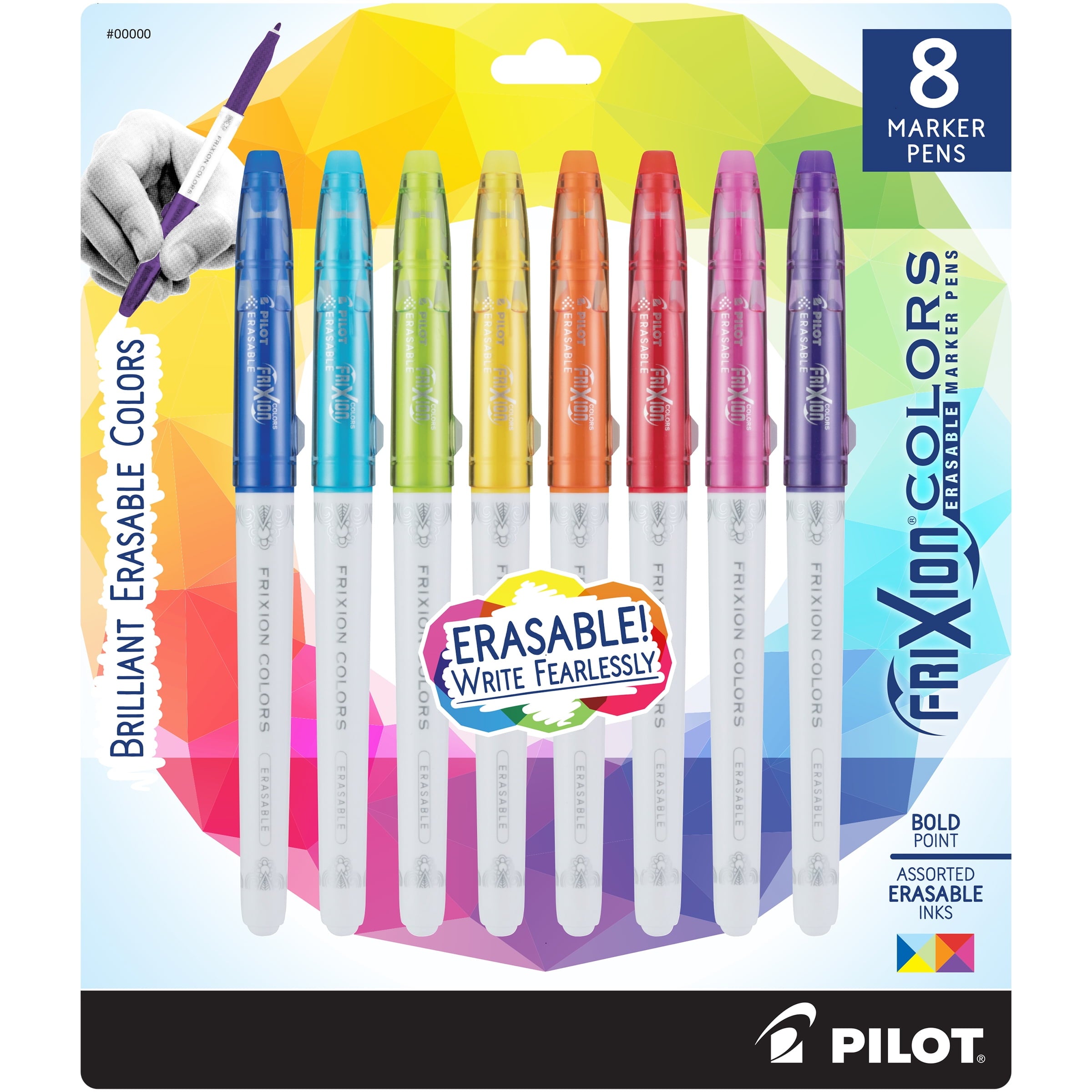 Pilot FriXion Erasable Color Markers, Bold Point, Assorted Ink, 8 Count
