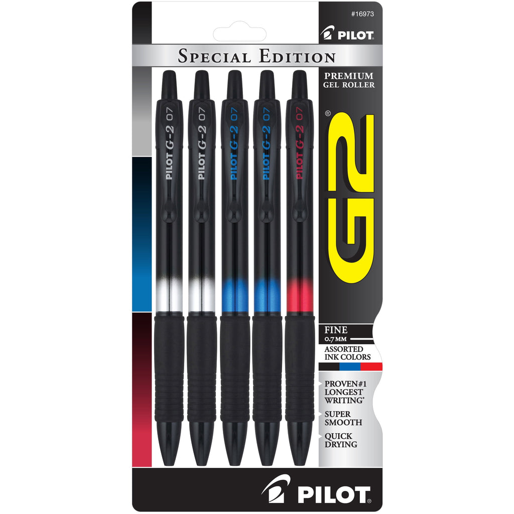 G2 Metal Gradation Collection Premium Gel Ink Pen, Fine Point, Black, Blue, Red Ink, 5 Count
