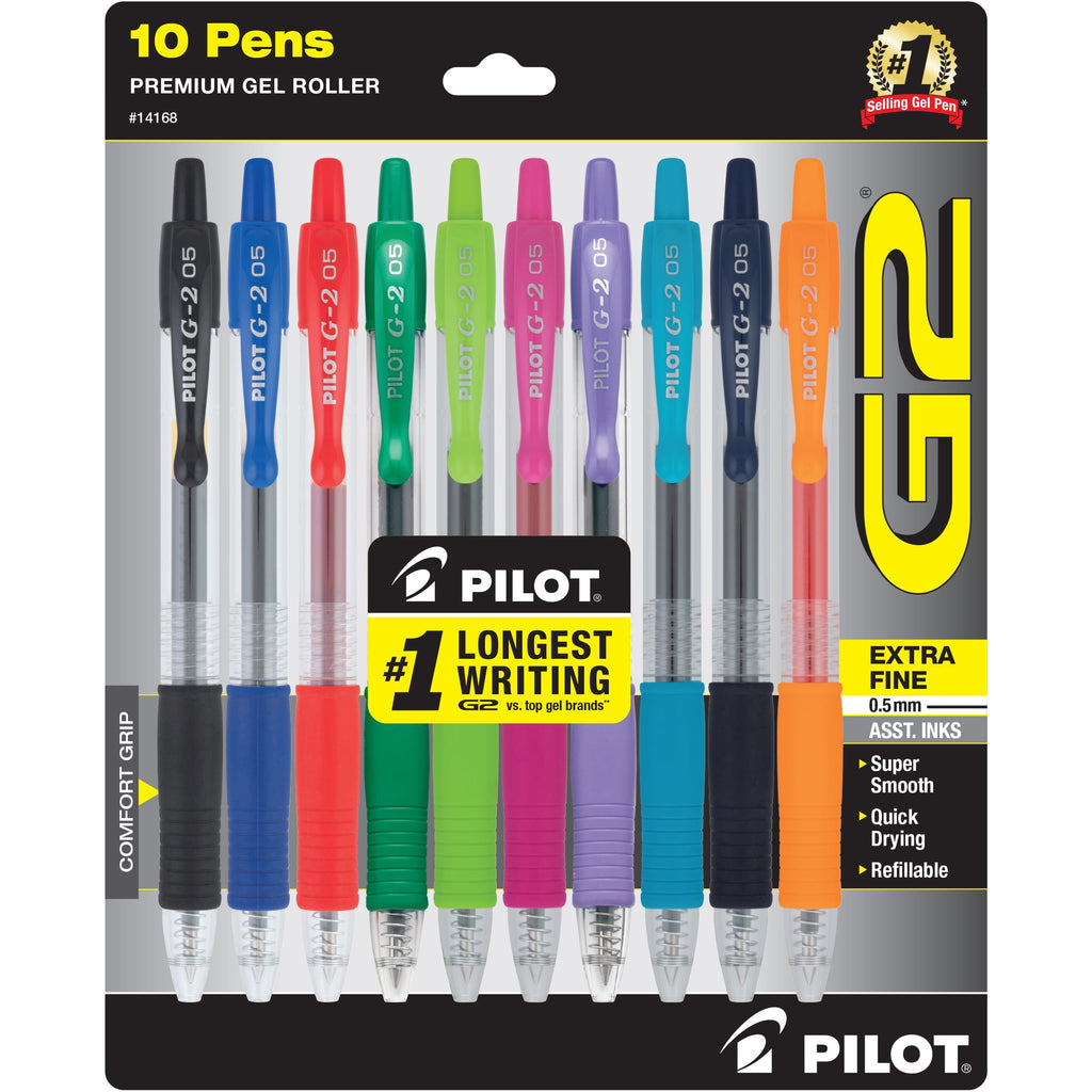 Pilot G2 Premium Retractable Gel Ink Pens, Extra Fine Point (0.5mm), Assorted, 10 Count