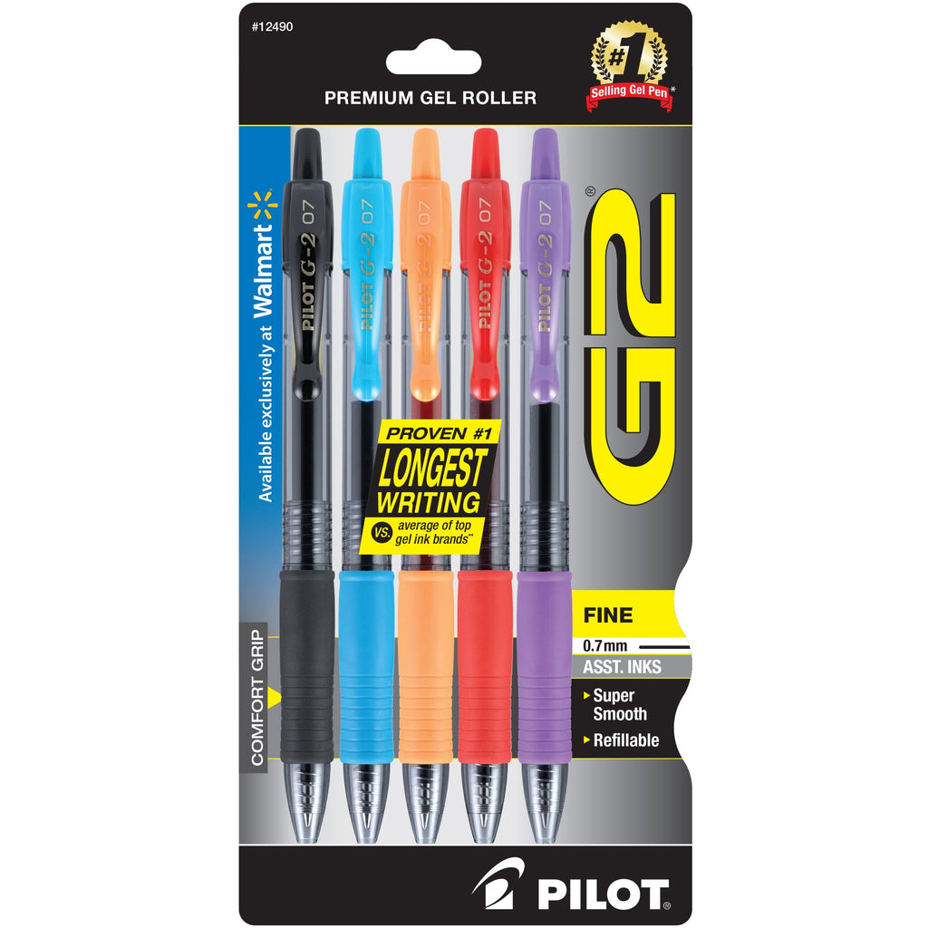 G2 Retractable Gel Ink Pens, Fine Point, Asst, 5 Count