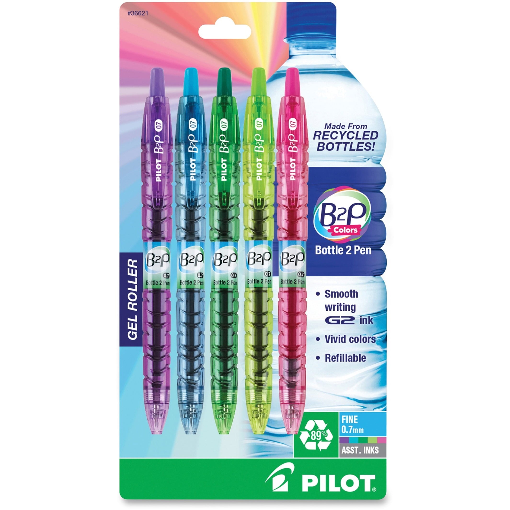 Bottle to Pen (B2P) Be Green Fine Point Gel Pens, Assorted Ink, 5 Count