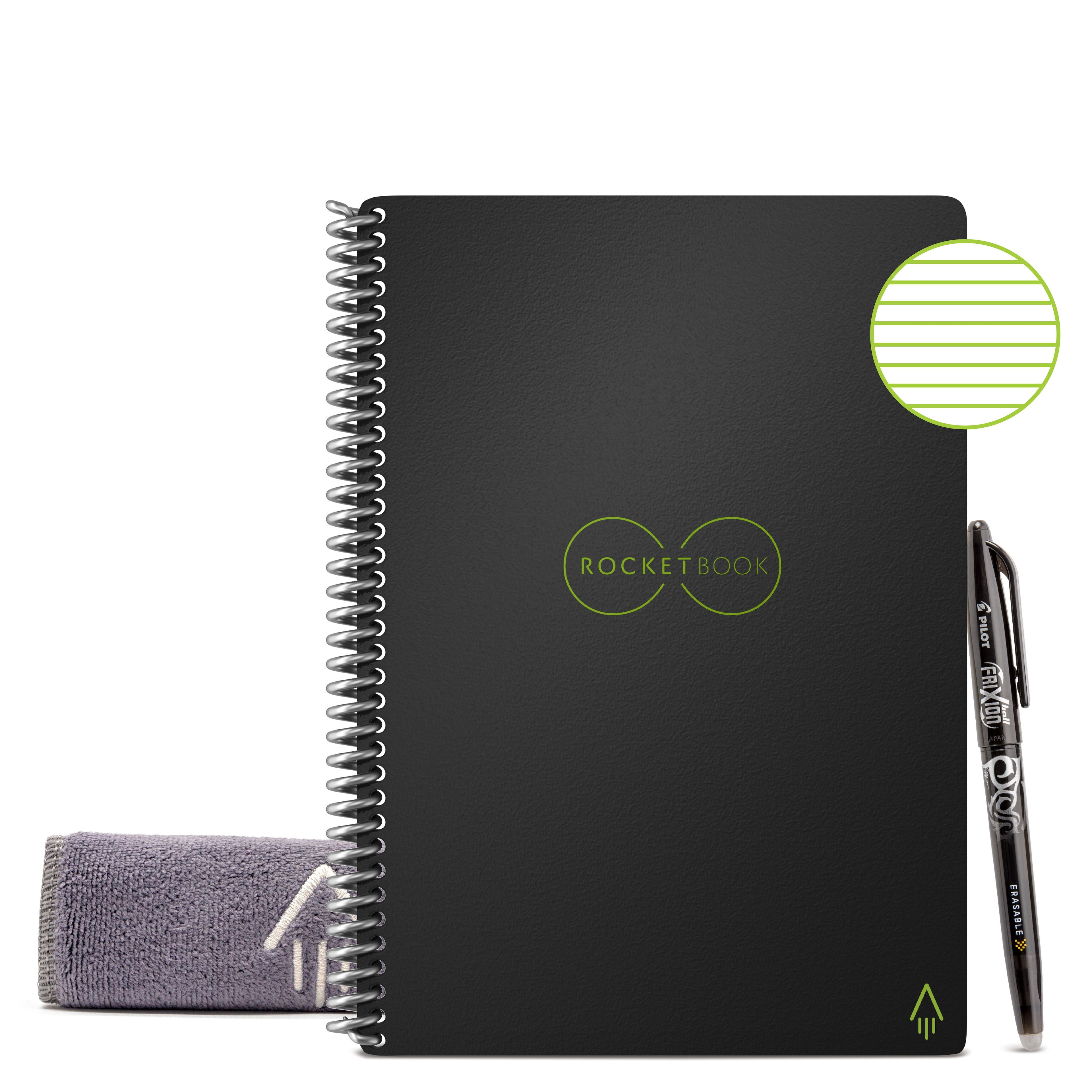 Core Smart Reusable Spiral Notebook, Black, 6" x 8.8", Lined
