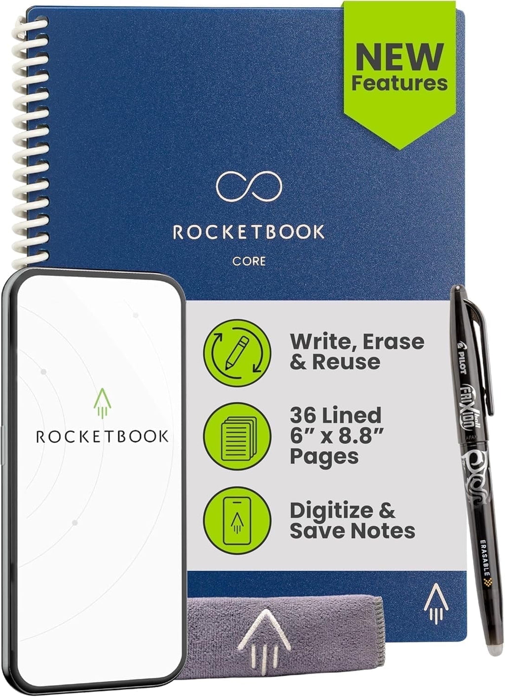 Smart Reusable Core Notebook - Lined, Executive Size, Navy Blue