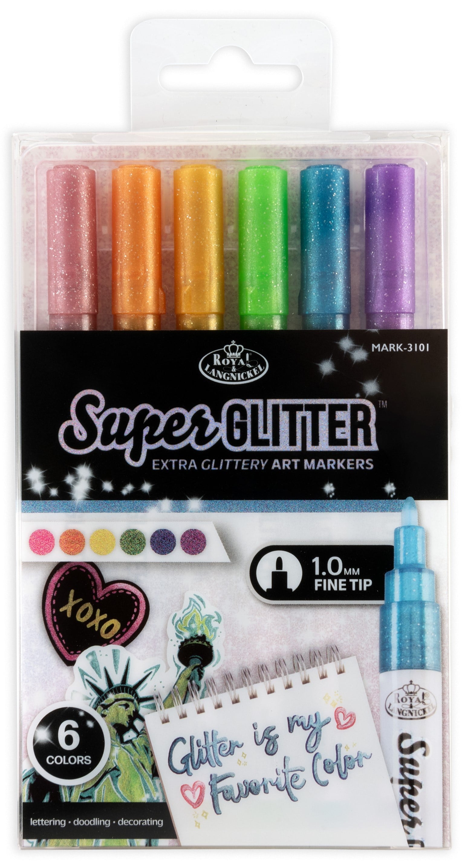 Super Glitter Artist 6 Piece Marker Set with 1. Tips