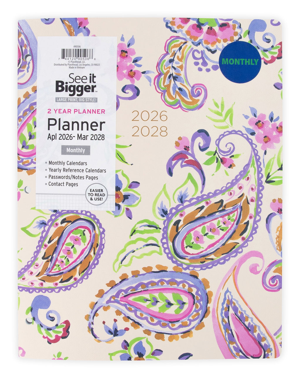 Monthly Planner, Large (8.5" x 11"), Paisley, 2-Year: Apr 2026 Mar 2028