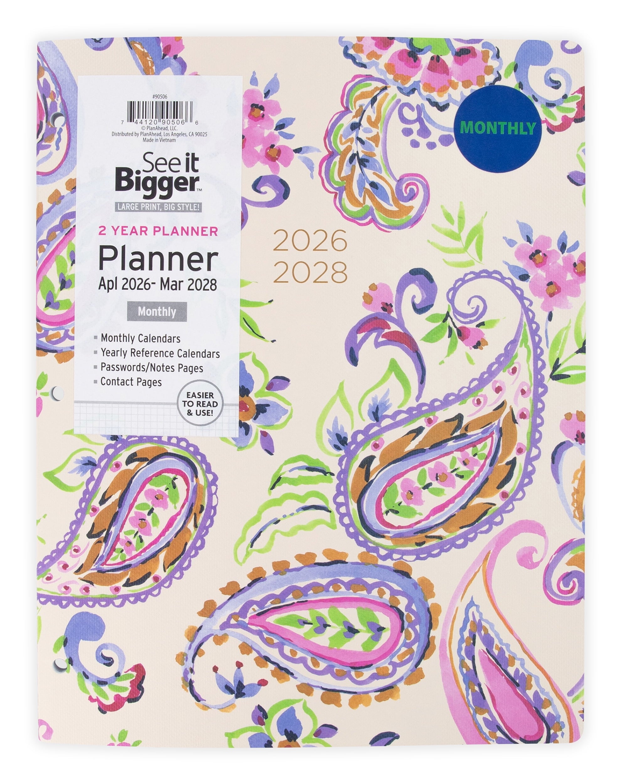 Monthly Planner, Large (8.5" x 11"), Paisley, 2-Year: Apr 2026 Mar 2028
