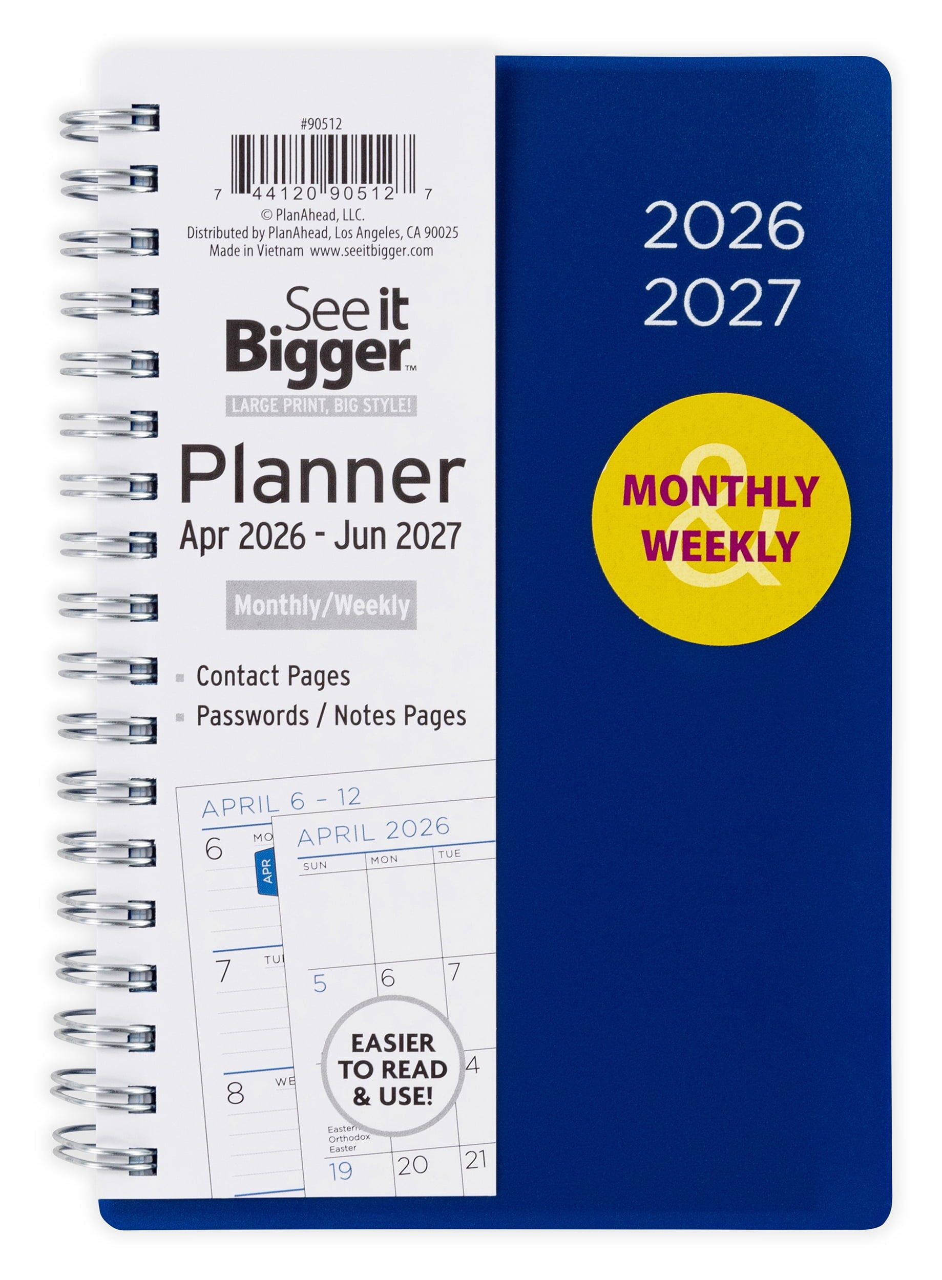 M/W Planner, Small (4.25" x 6.5"), Blue, 15-Month: Apr 2026 - Jun 2027