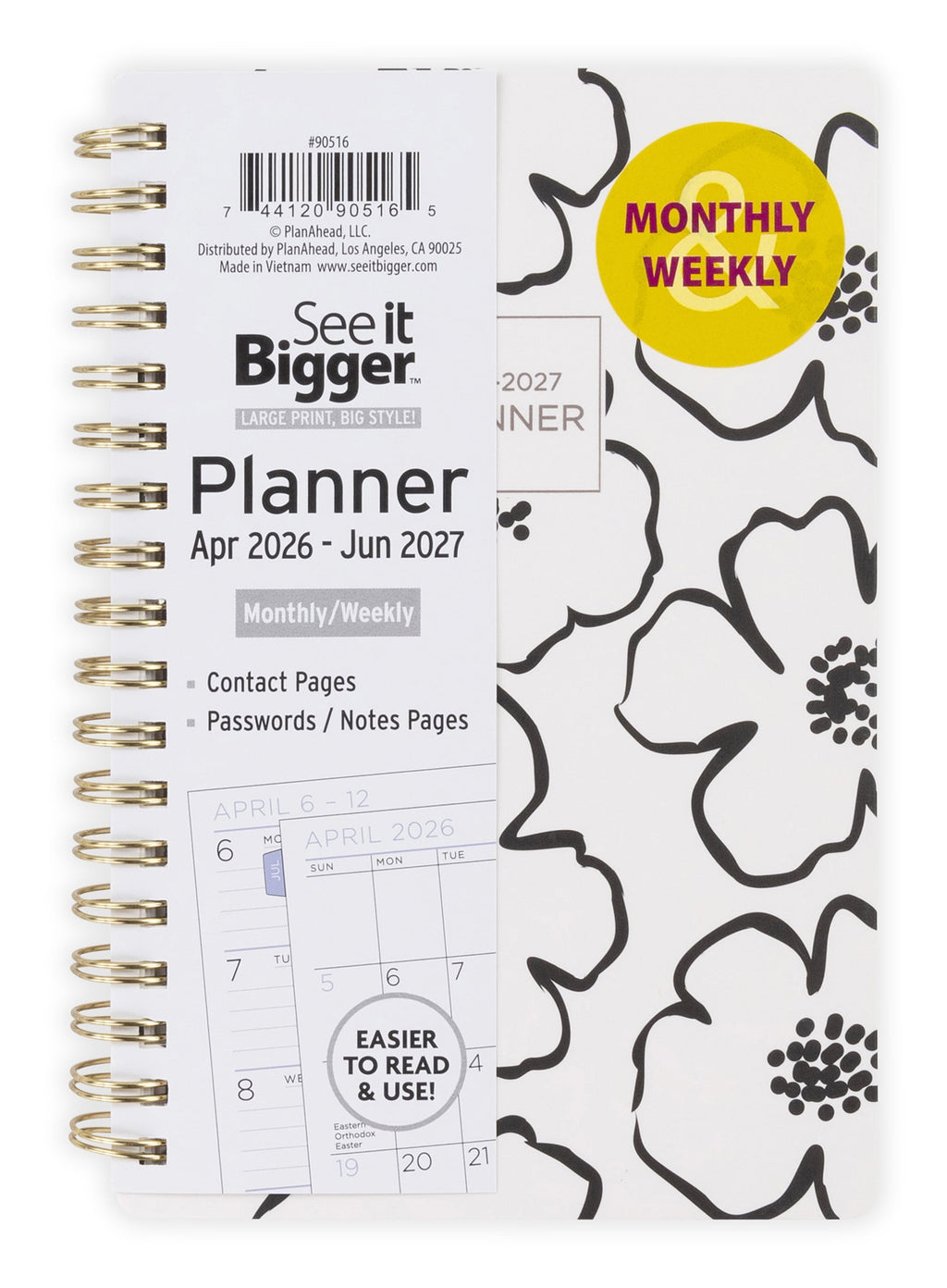 M/W Planner, Small (4.25" x 6.5"), Floral, 15-Month: Apr 2026 - Jun 2027