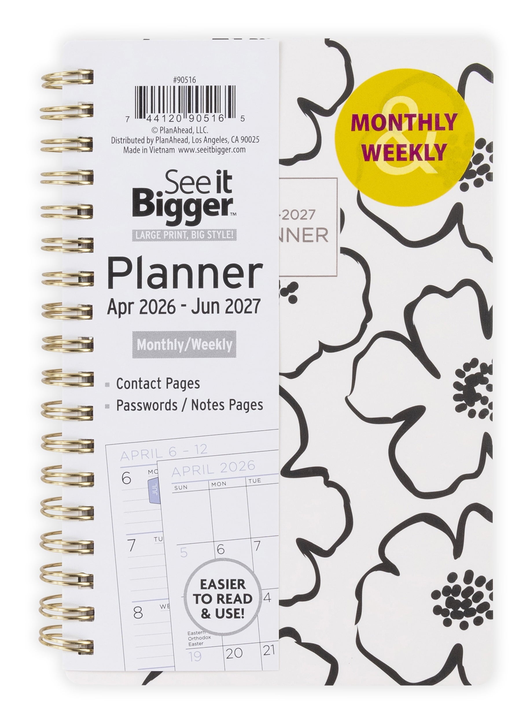 M/W Planner, Small (4.25" x 6.5"), Floral, 15-Month: Apr 2026 - Jun 2027