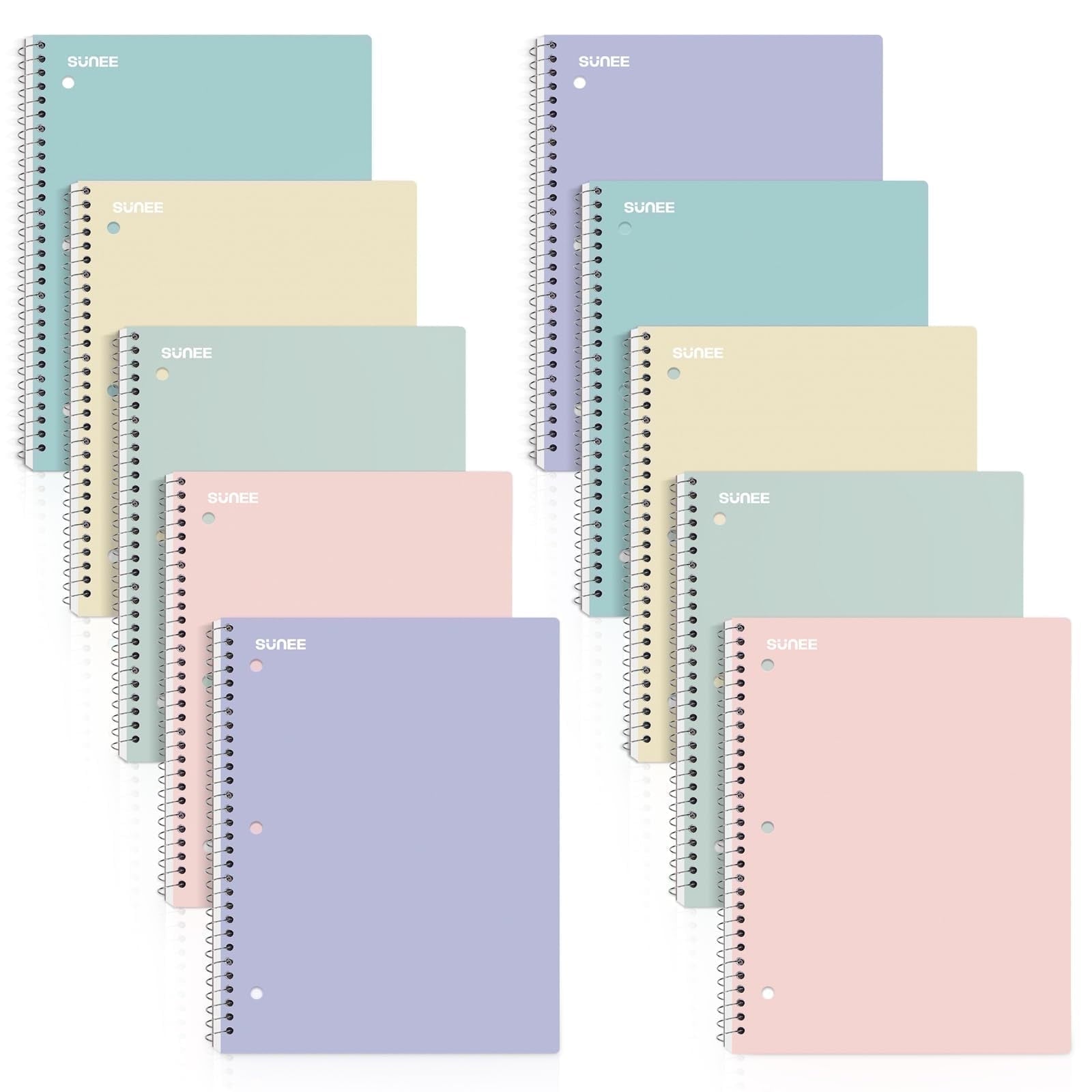 SUNEE Spiral Notebooks, College Ruled, Micro-Perforated, 8" x 10.5", 70 Sheets, 10 Pack