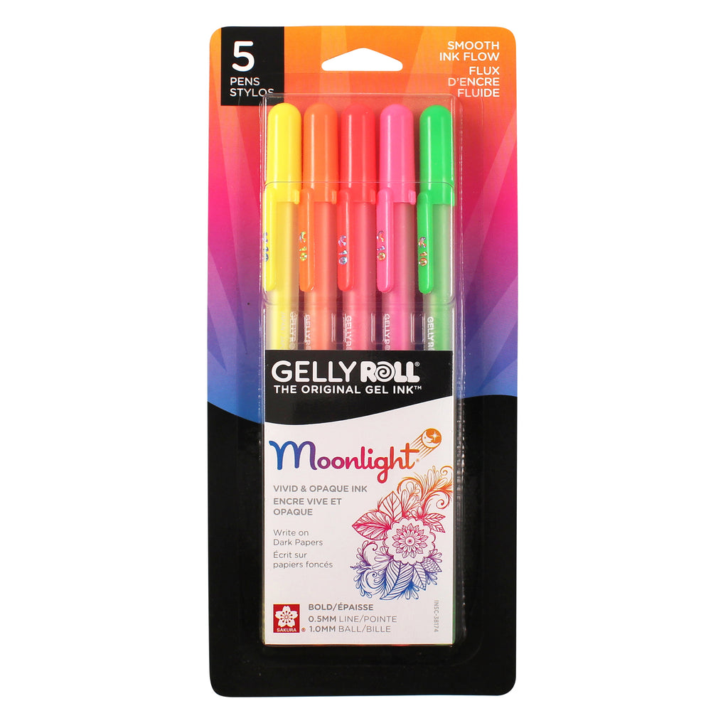 Sakura Gelly Roll Moonlight Gel Pens  5 Count, Fluorescent Opaque Ink, 1.0mm Bold Point