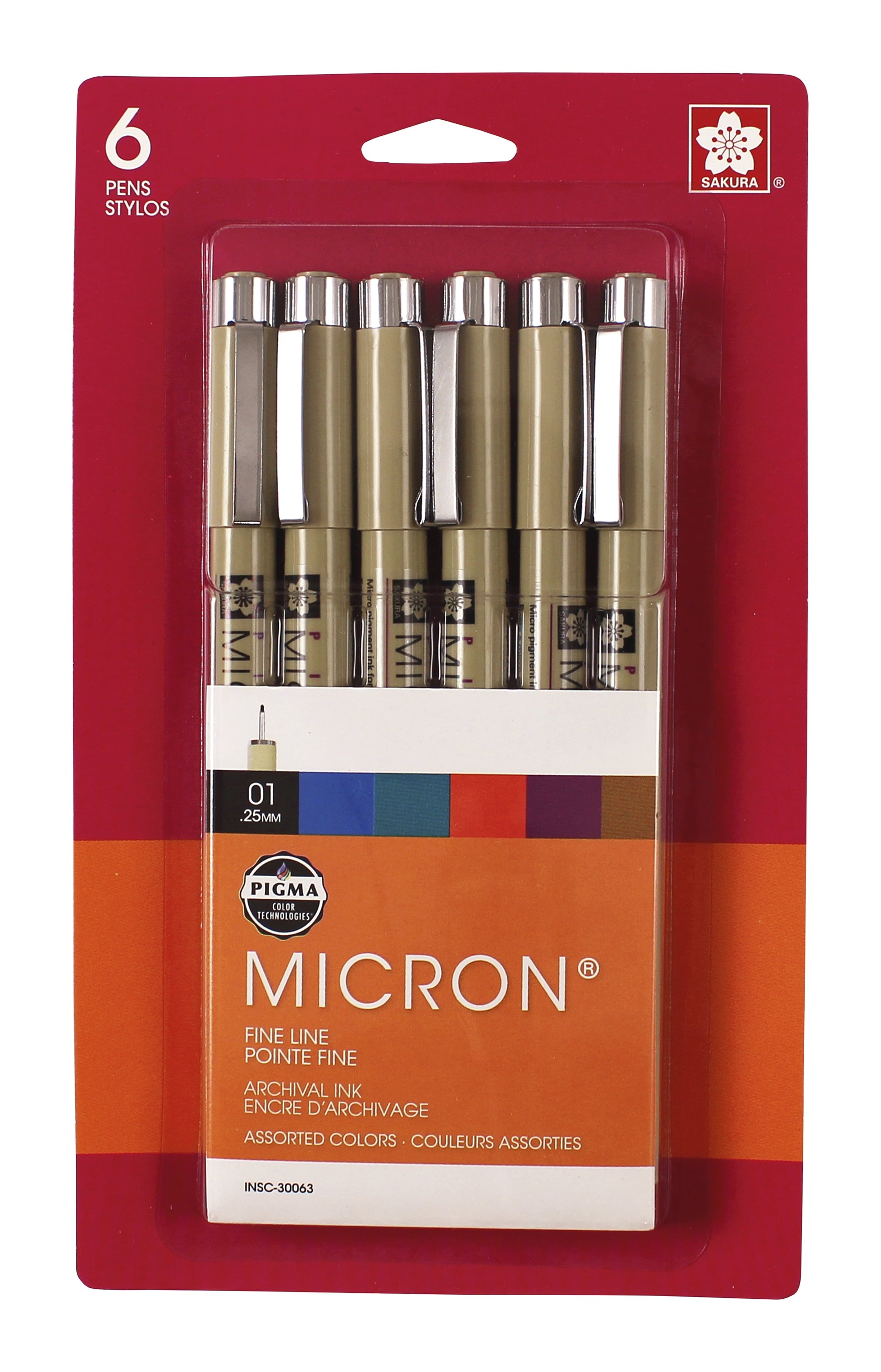 Fine Liner Pen Set, 01 Tip Size, Assorted Colors, Pack of 6