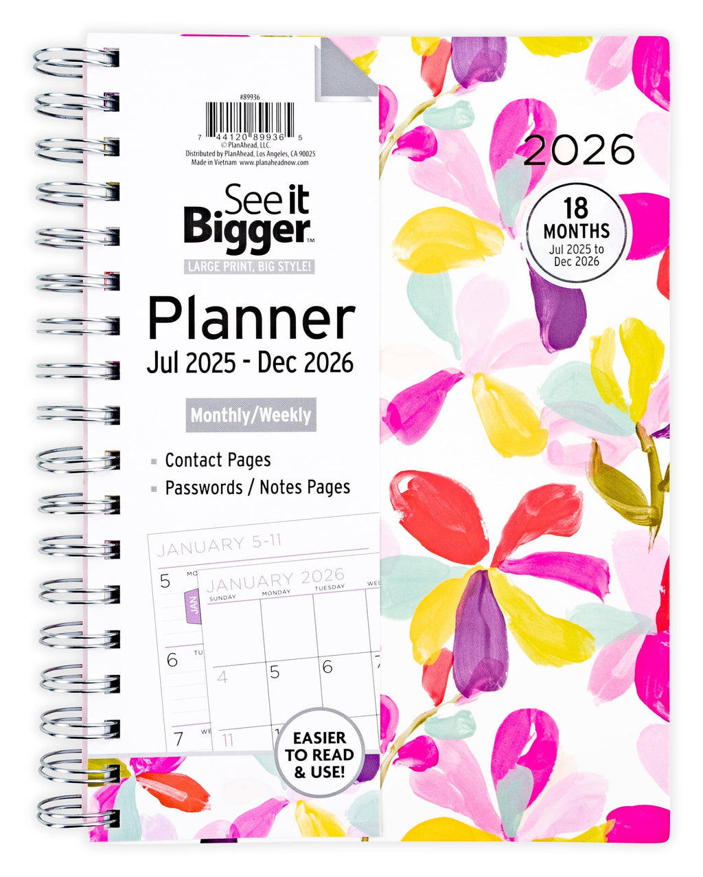 See It Bigger Monthly Weekly Medium Floral Planner (7" x 9")