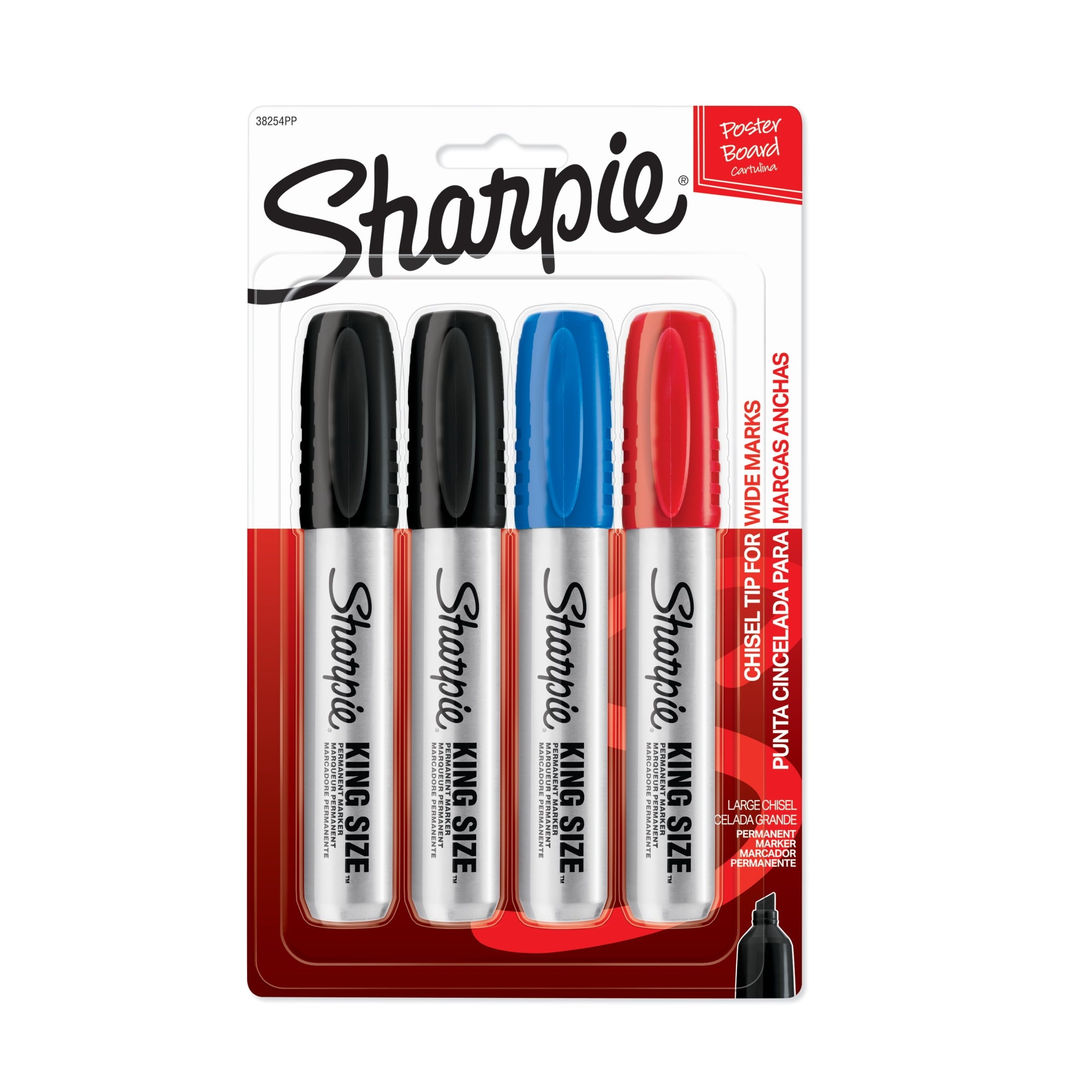 King Size Permanent Marker, Large Chisel Tip, Great for Poster Boards, Assorted, 4 Count