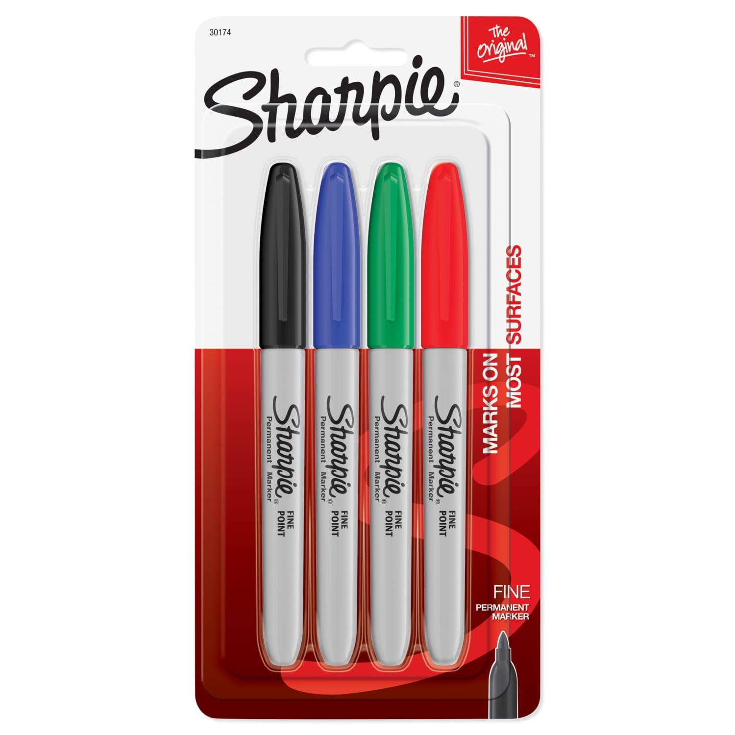 Permanent Markers, Fine Point, Assorted Colors, 4 Count
