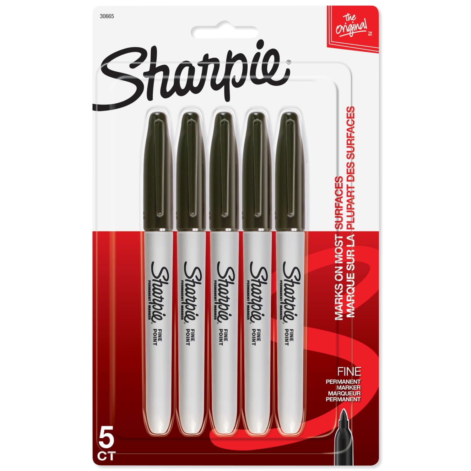 Permanent Markers, Fine Point, Black, 5 Count