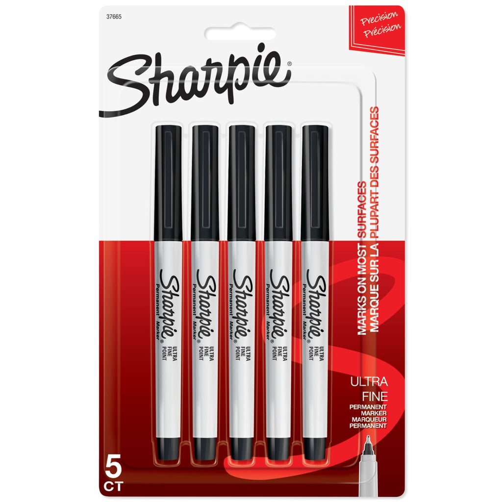 Permanent Markers, Ultra Fine Point, Black, 5 Count