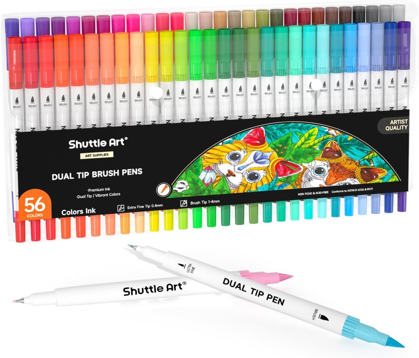56 Colors Dual Tip Brush Pens Art Markers,Brush Tip with Fineliner 0.4 Markers Pen Set for Adult coloring books