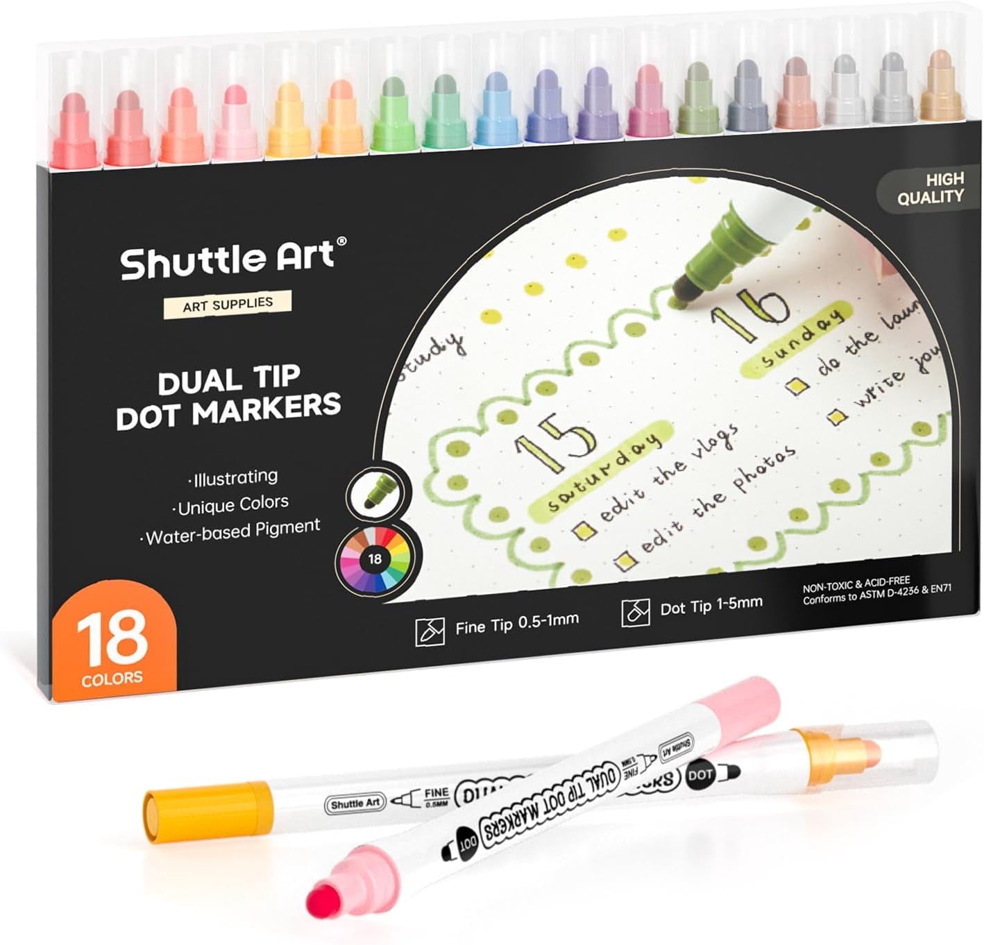 Odorless Dual Tip Dot Markers, Fine-Point, Assorted Colors, 18 Count Pack