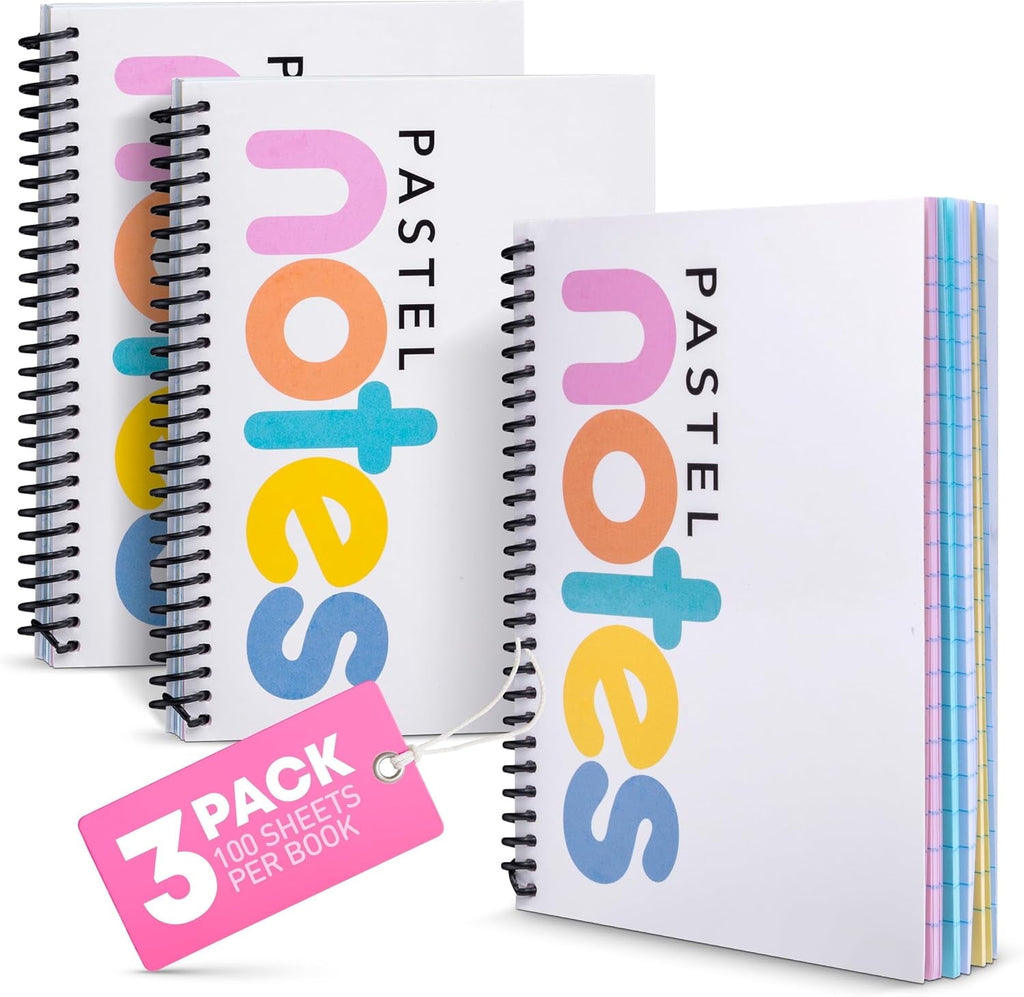 5x7 College Ruled - Bright Pastel Lined Paper, Perforated Notepad, Durable Poly Cover - 3 Pack