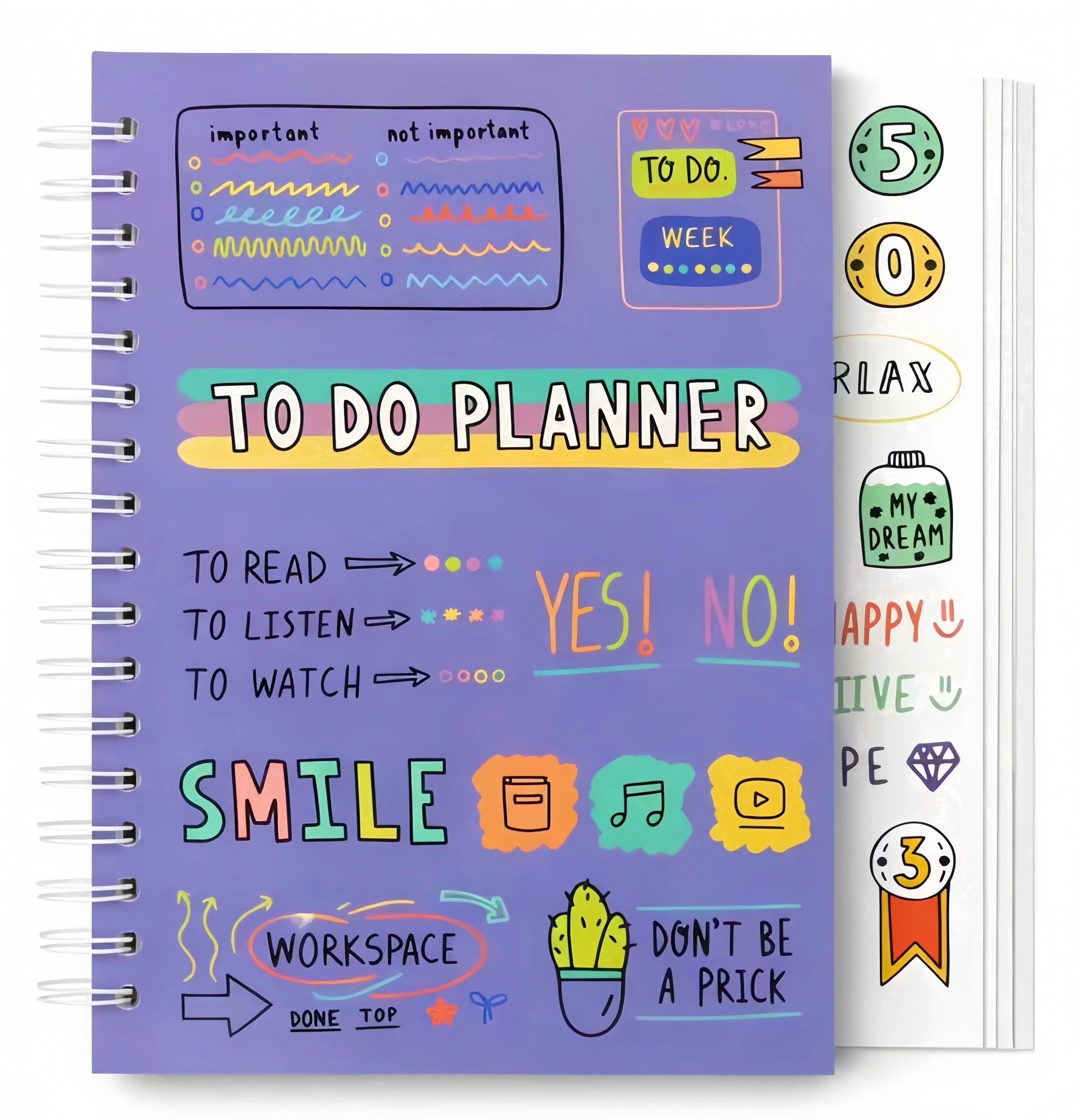 To Do Notebook with Stickers, Undated Daily Planner Organizer, Cute Productivity Journal for School Use, Student Plan...