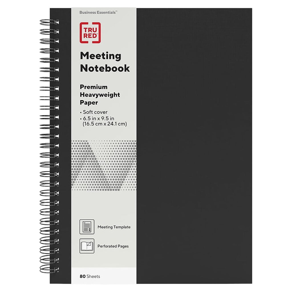 Staples TRU RED Medium Soft Cover Meeting Notebook Blk