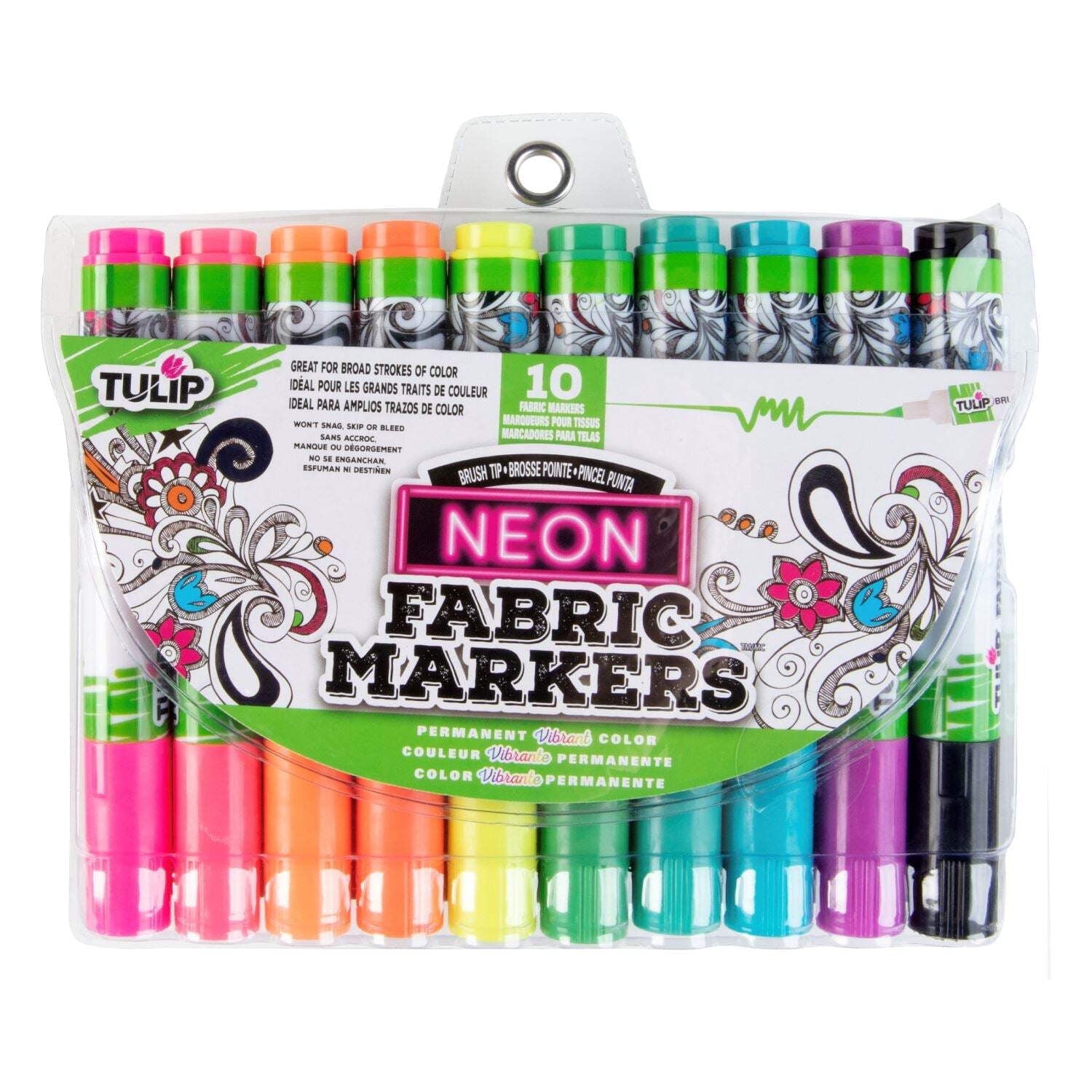 Brush Tip Fabric Markers 10 Pack Neon