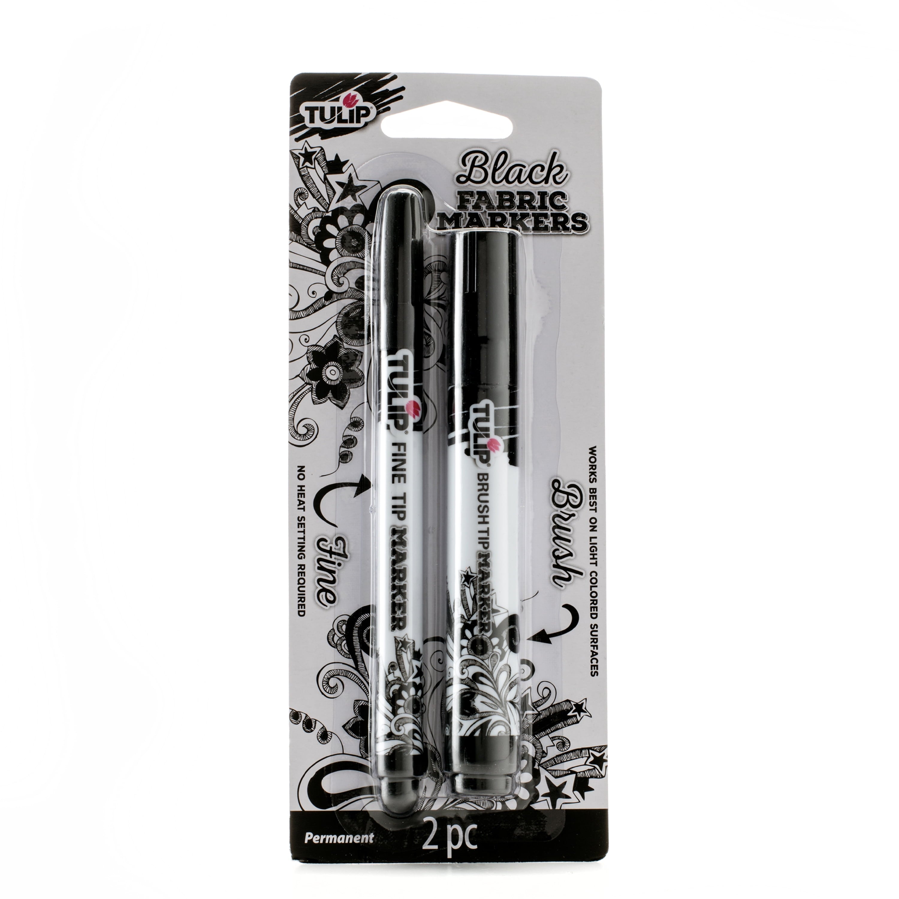 Tulip Fabric Markers 2 Piece, Black, Fine Tip and Brush Tip Permanent