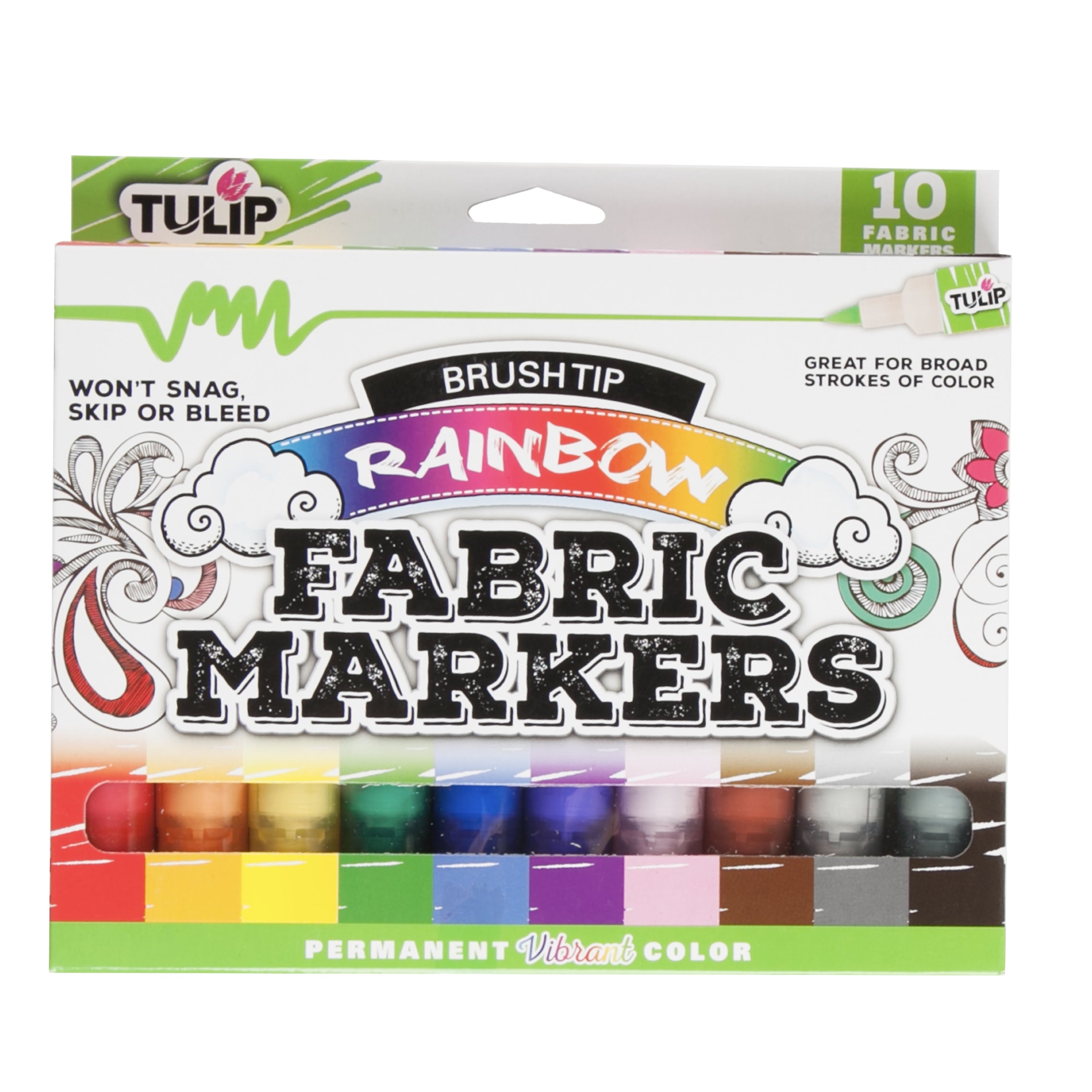 Fabric Markers Brush Tip 10 Pack Rainbow
