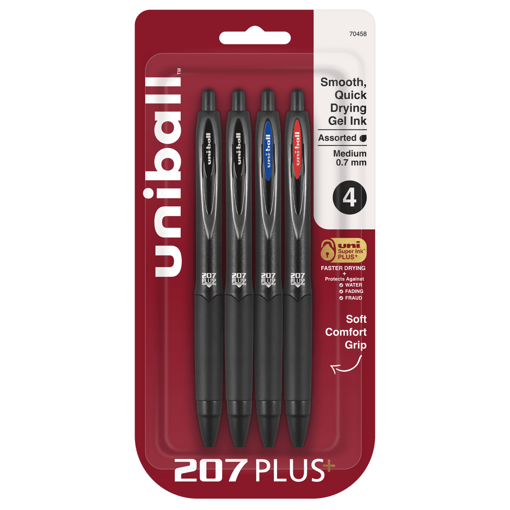 207 Plus+ Gel Pens, Medium Point (0.7mm), Assorted Ink, 4 Count