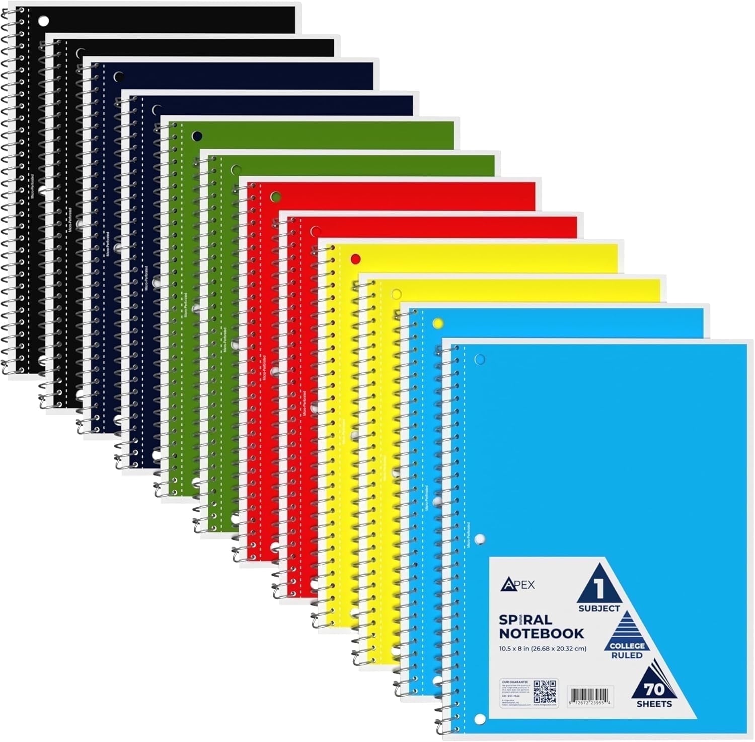 70-Sheet Spiral Notebook with Perforated Sheets, 6 Assorted Colors, 12-Pack