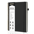 Wide Rule Spiral Notebook, Black Notebook, PU Leather Hardcover Notebook, 200 Pages, B5 (10" × 7")