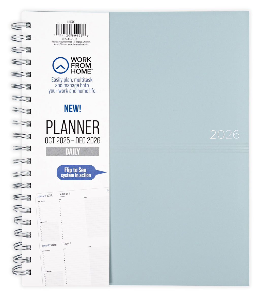 WorkfromHomeDaily Planner Large(8.5x 11) Teal15-MonthOct2025-Dec 2026