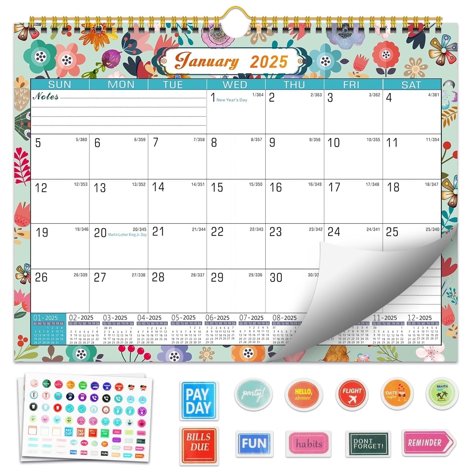 2025 Wall Calendar, 18 Months Daily Planner Agenda Monthly Planner for Home Office Classroom with 2 Pcs Planner Stick...