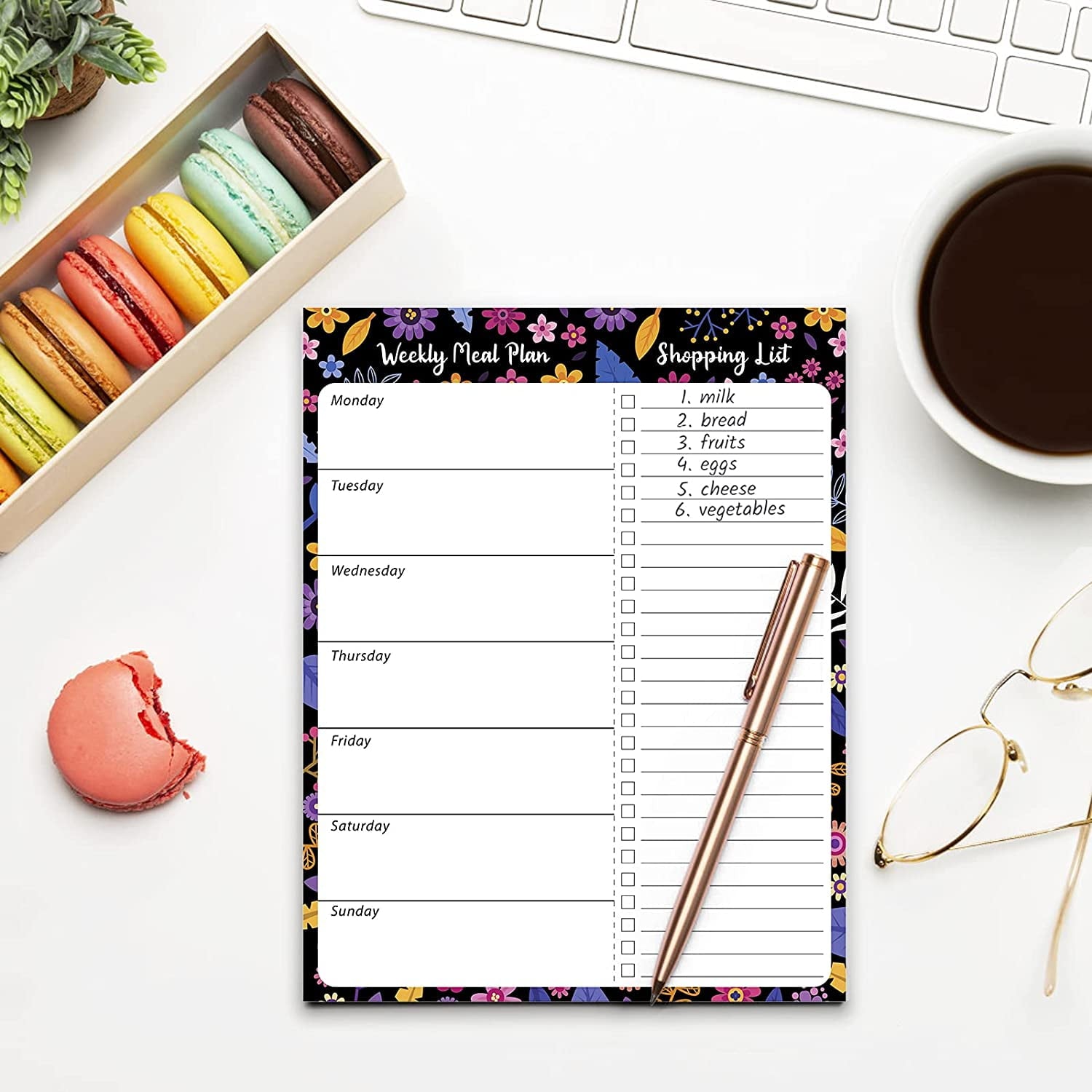 Weekly Meal Planner and Grocery List Pad - 50 Weeks Magnetic Menu Planning, 7" x 9" - Black - Image 5