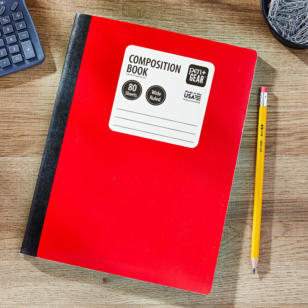 Wide Ruled Composition Notebooks, 9.75 Inch x 7.5 Inch, Red, 80 Sheets - Image 2