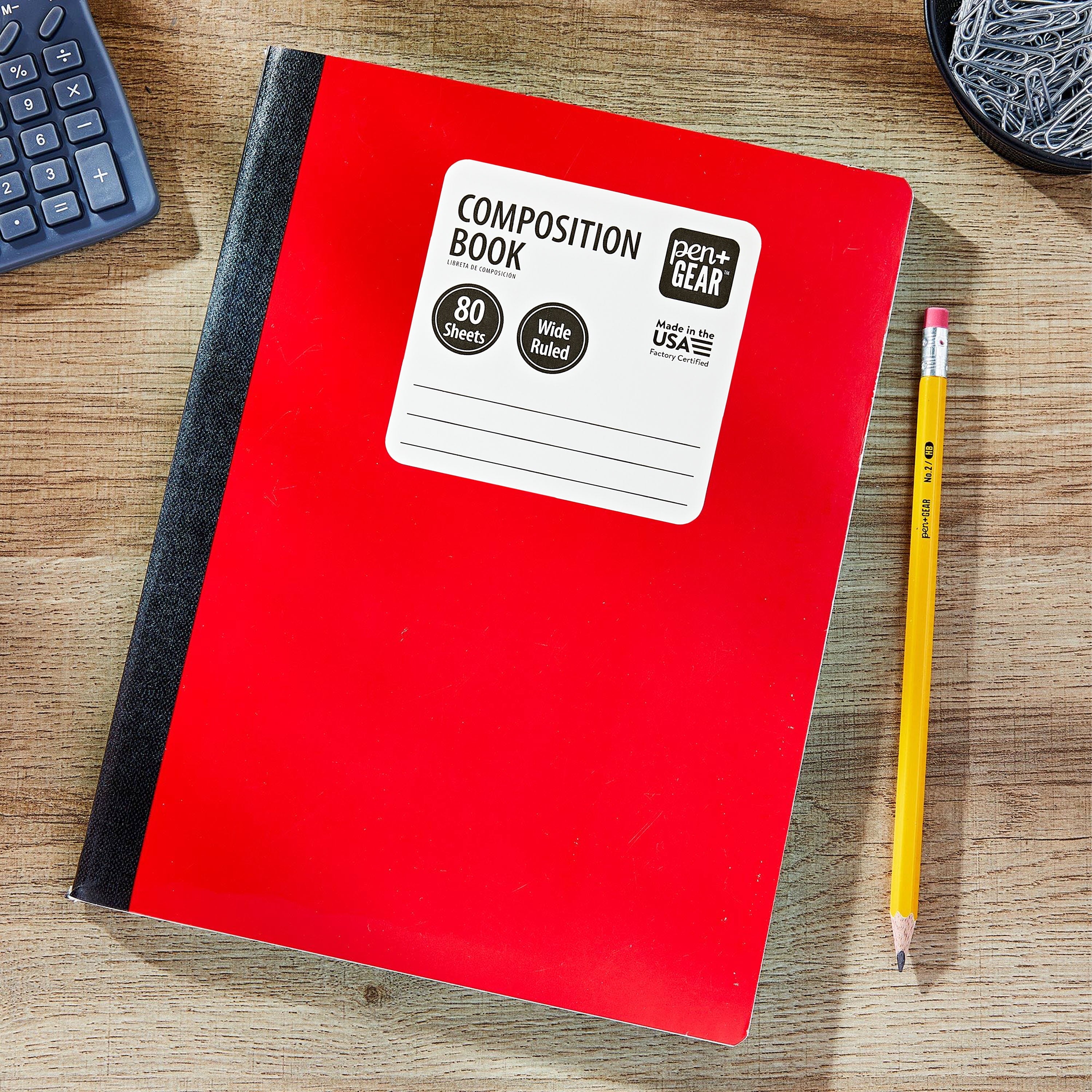 Wide Ruled Composition Notebooks, 9.75 Inch x 7.5 Inch, Red, 80 Sheets - Image 2