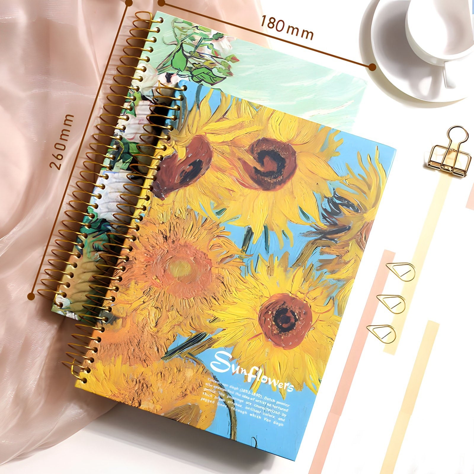 Large Spiral Notebook, B5, 8x10, Big, Hardcover, Lay-flat, Lined, Van Gogh Sunflower - Image 4