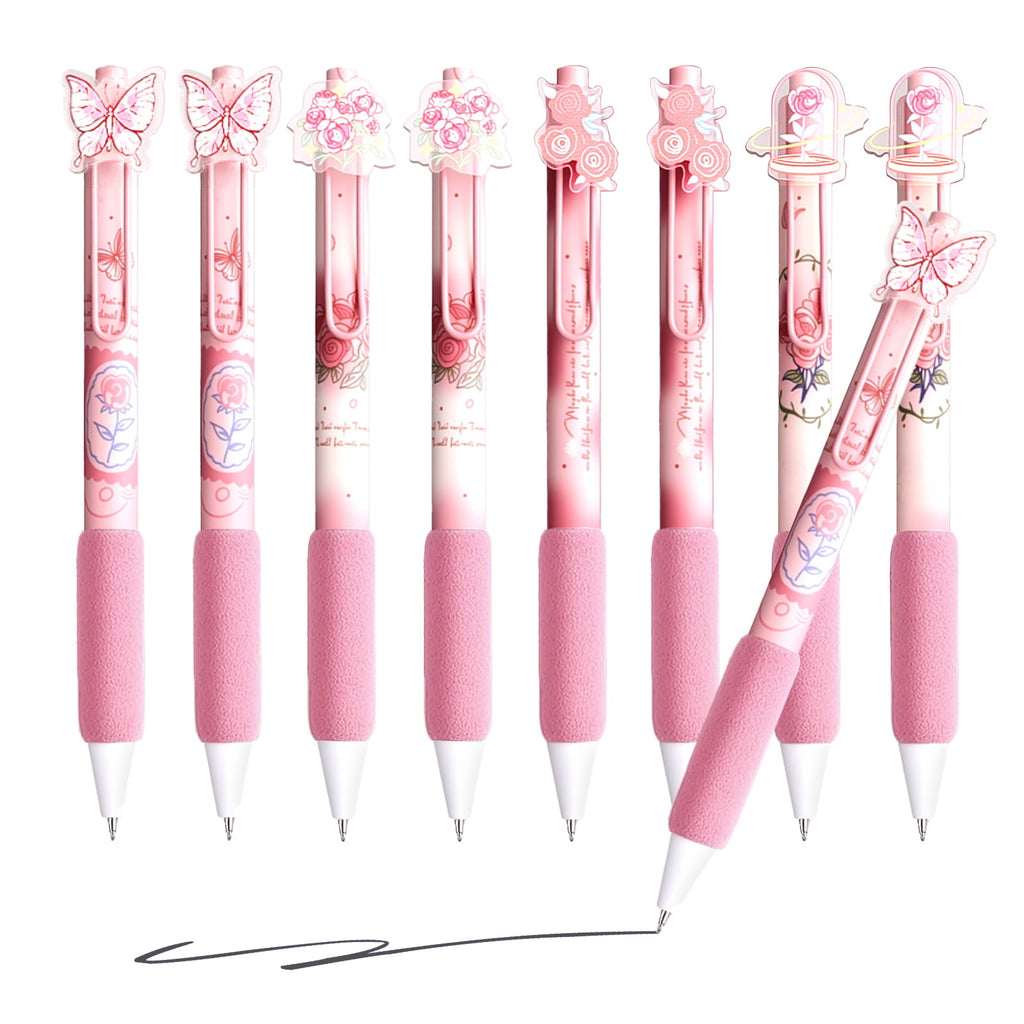 8 Pcs Pink Coquette Rose Butterfly Pens Cute Retractable Gel Pens 0.5mm Black Ink Writing Pen for Women Men Pen Set Office Home Supplies - Image 3
