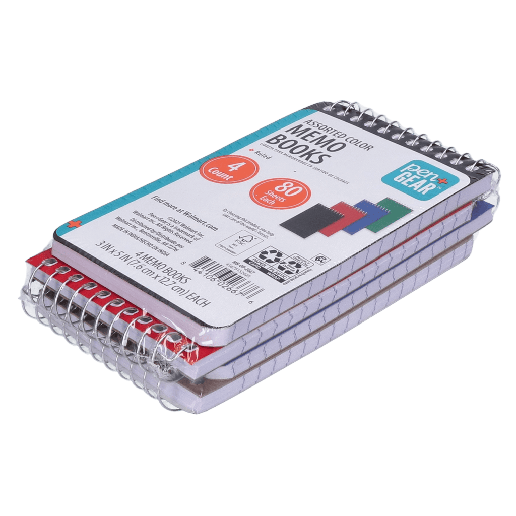 Pen + Gear Spiral Bound Ruled Paper Memo Book, 3 in x 5 in, 4 Pack, 80 Sheets Each, 0 Holes - Image 4