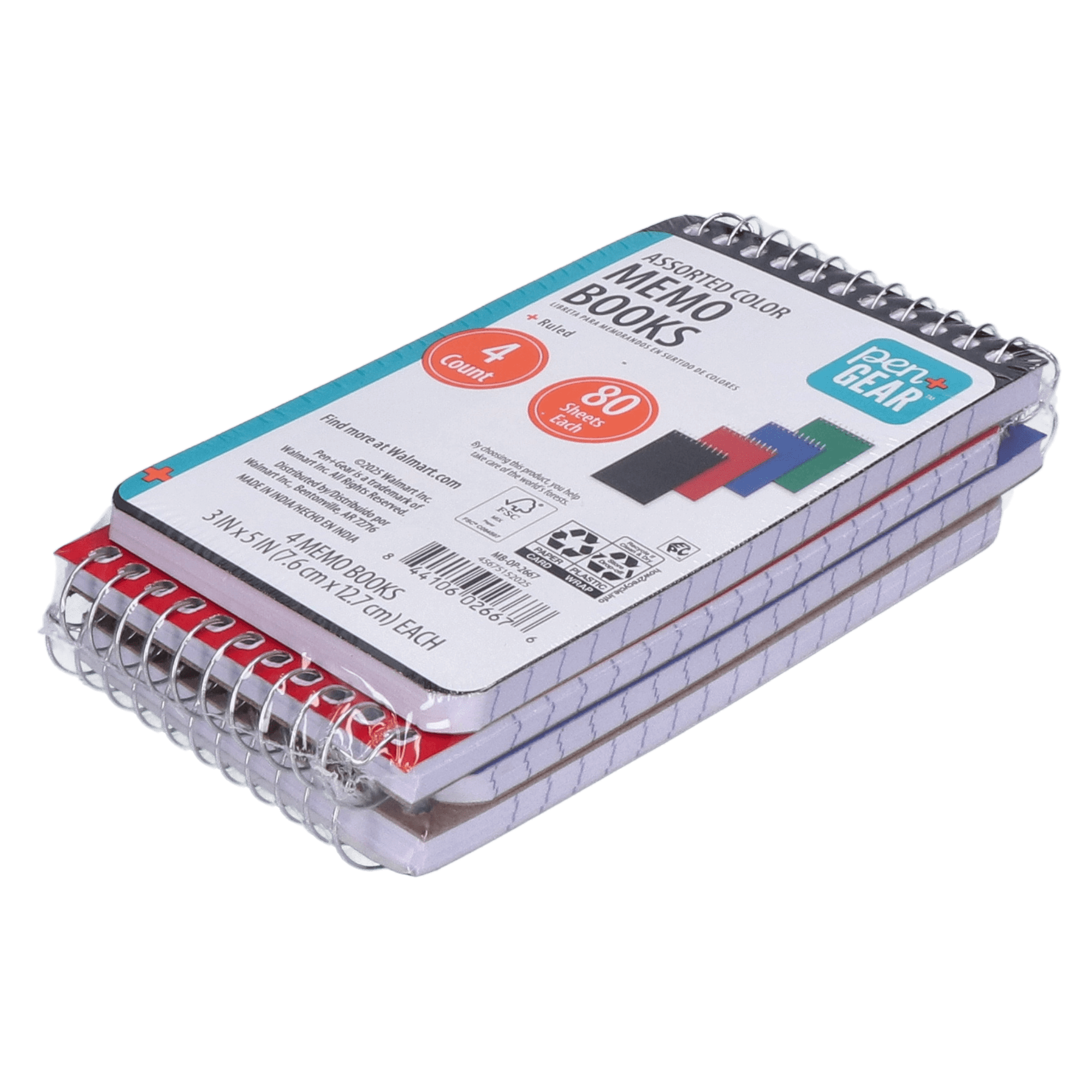 Pen + Gear Spiral Bound Ruled Paper Memo Book, 3 in x 5 in, 4 Pack, 80 Sheets Each, 0 Holes - Image 4