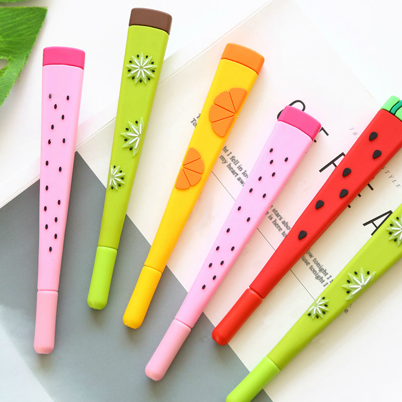 Set of 6 Fruit Shaped Pens in Mason Jar Pouch, Fine Tip Ink Gel Pen Set, Whimsical Stationary for Gifts, Office - Image 5