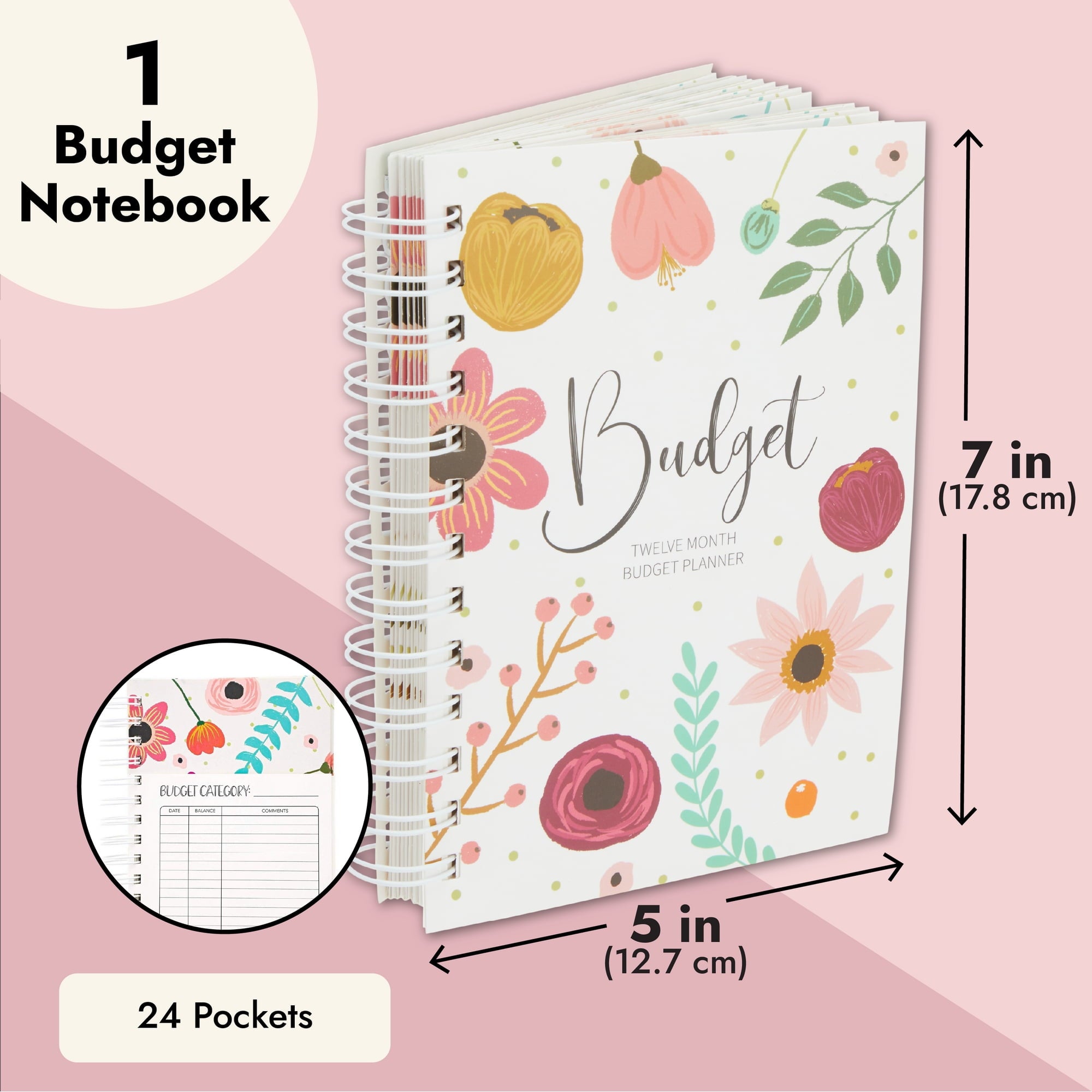 Floral Monthly Budget Planner, Bill Organizer with 24 Pockets, Debt Payoff Tracker, Payment Checklist (5 x 7 In) - Image 4