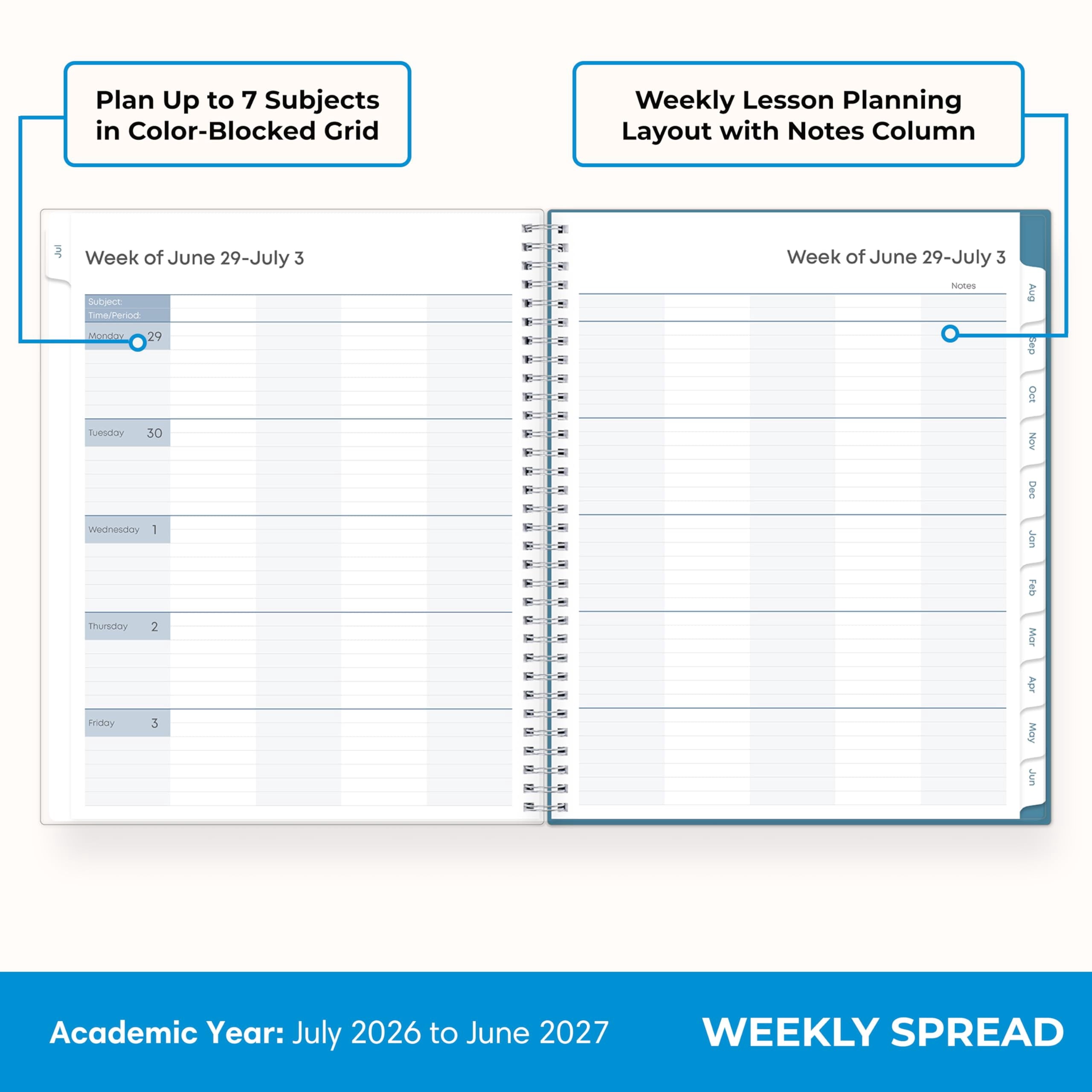 2026-2027 Weekly and Monthly Academic Year Teacher Lesson Planner Calendar, July 2026 - June 2027, 8.5" x 11", Clear ... - Image 3