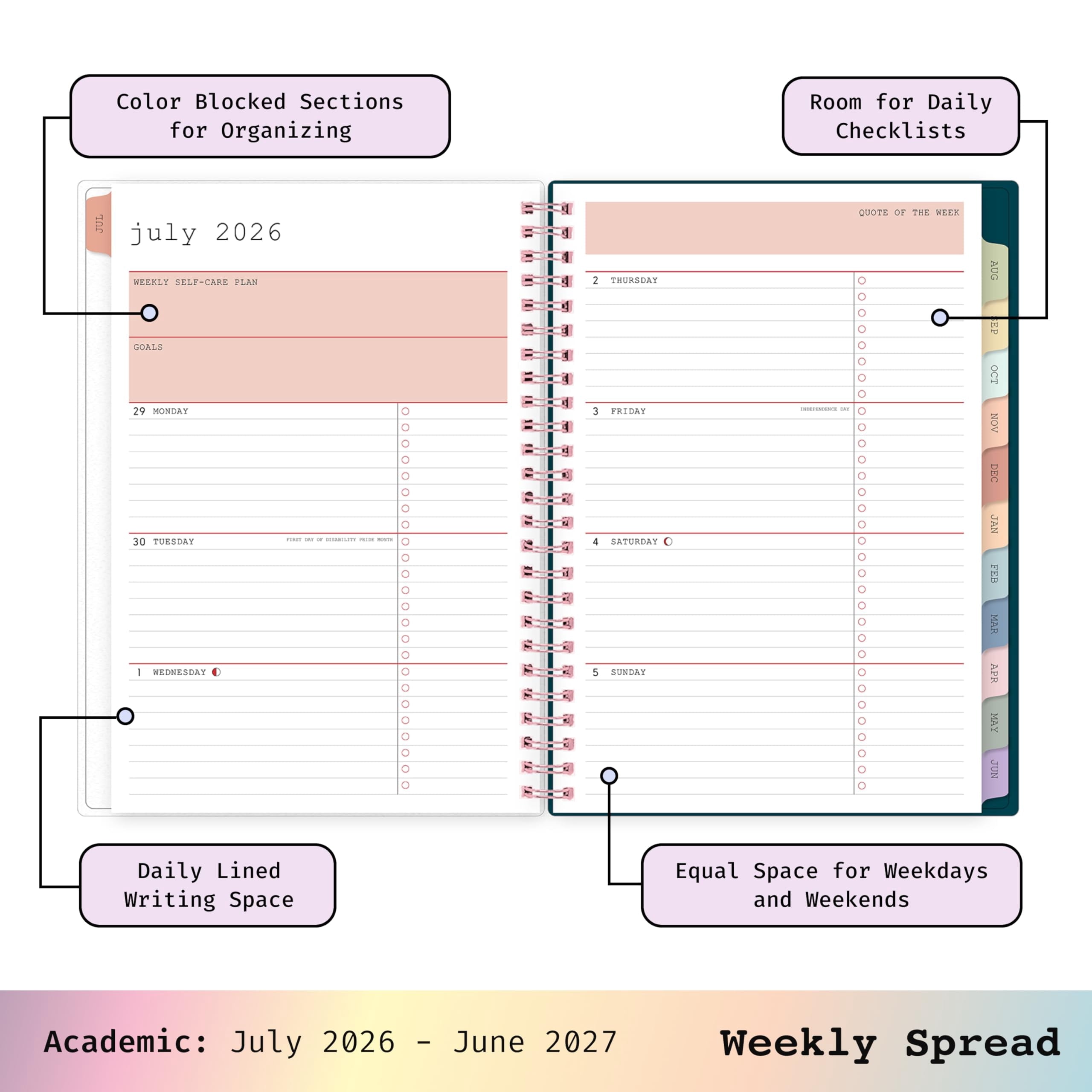 2026-2027 Weekly and Monthly Academic Year Planner Calendar, July 2026 - June 2027, 7" x 9", Flexible Cover, Laminate... - Image 3