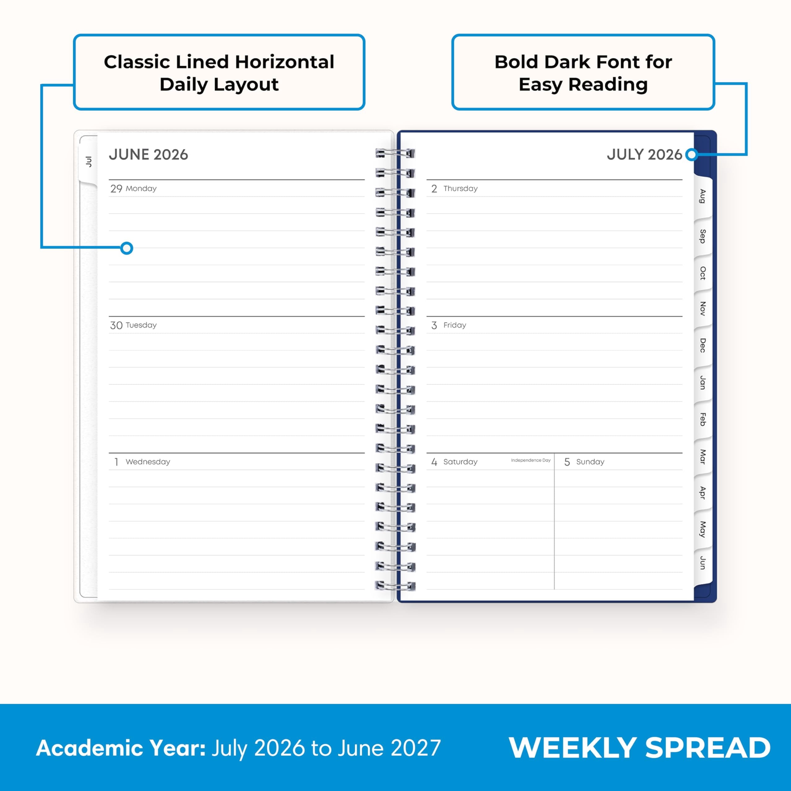 Blue Sky 2026-2027 Weekly and Monthly Academic Year Planner Calendar, July 2026 - June 2027, 5" x 8", Flexible Cover, Wirebound, Laminated T - Image 3