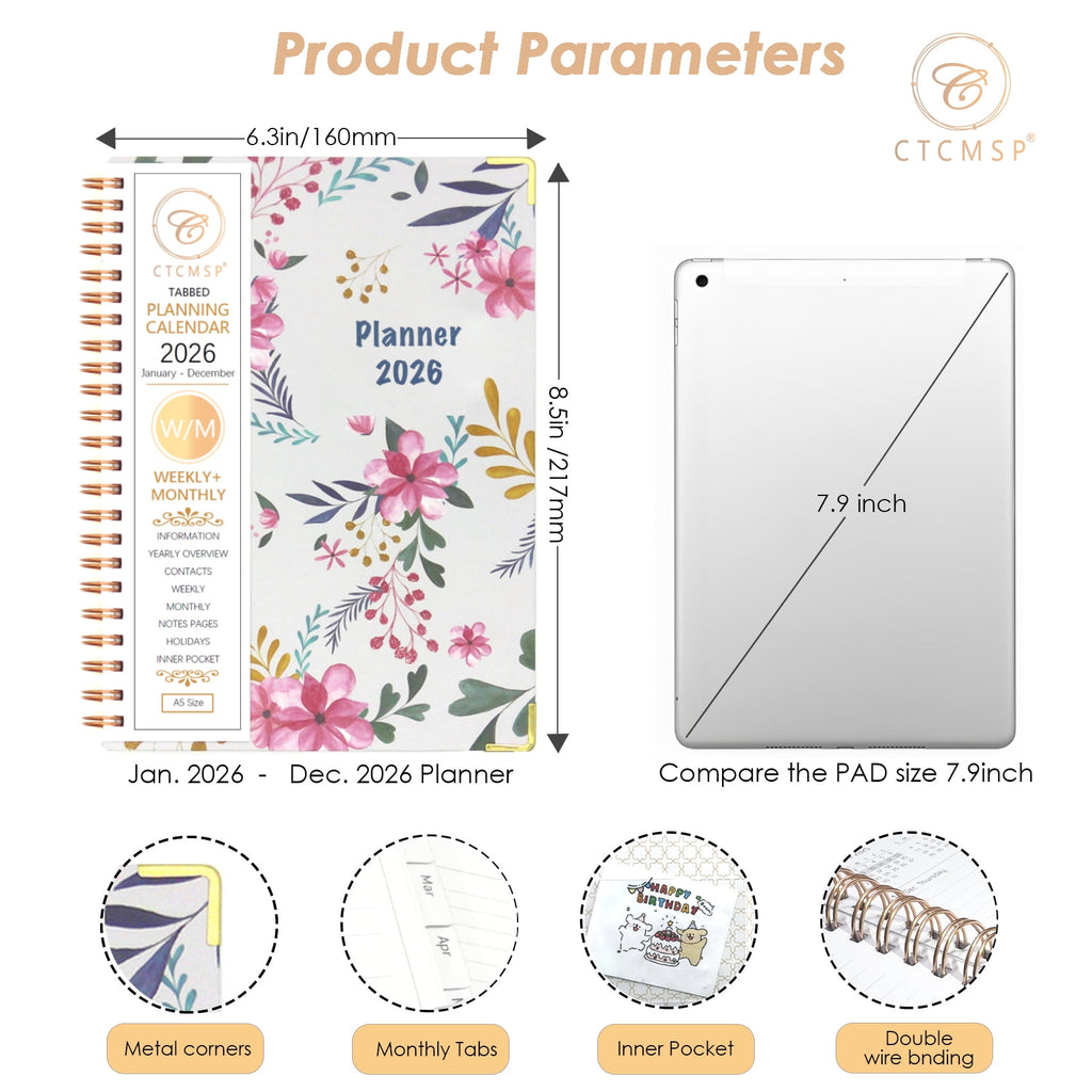 2026 Notebook(Jan-Dec.2026,6.3"x8.5") Weekly Monthly Flower for Women Men 2026 Academic Supplies - Image 5