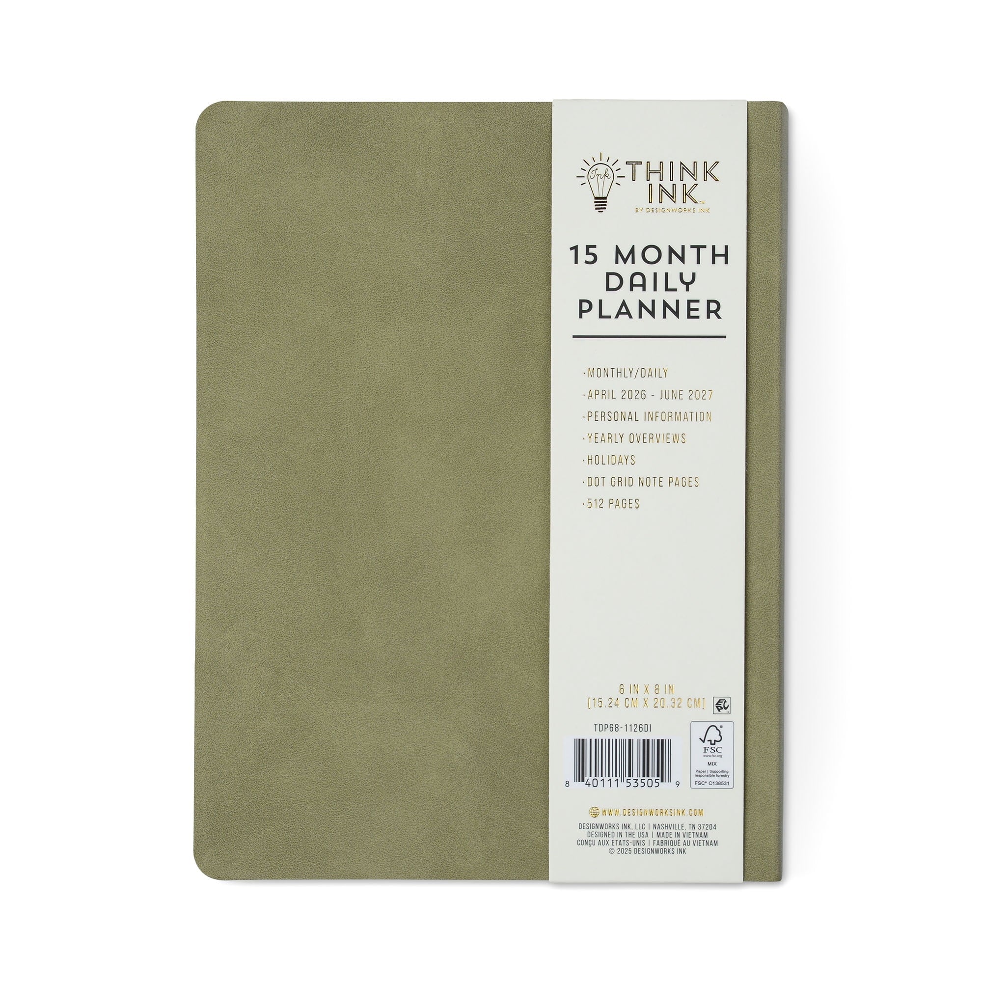 Think Ink 6" x 8" Sage Green 15-Month Daily Flex Planner with Gilded Edges - Image 4
