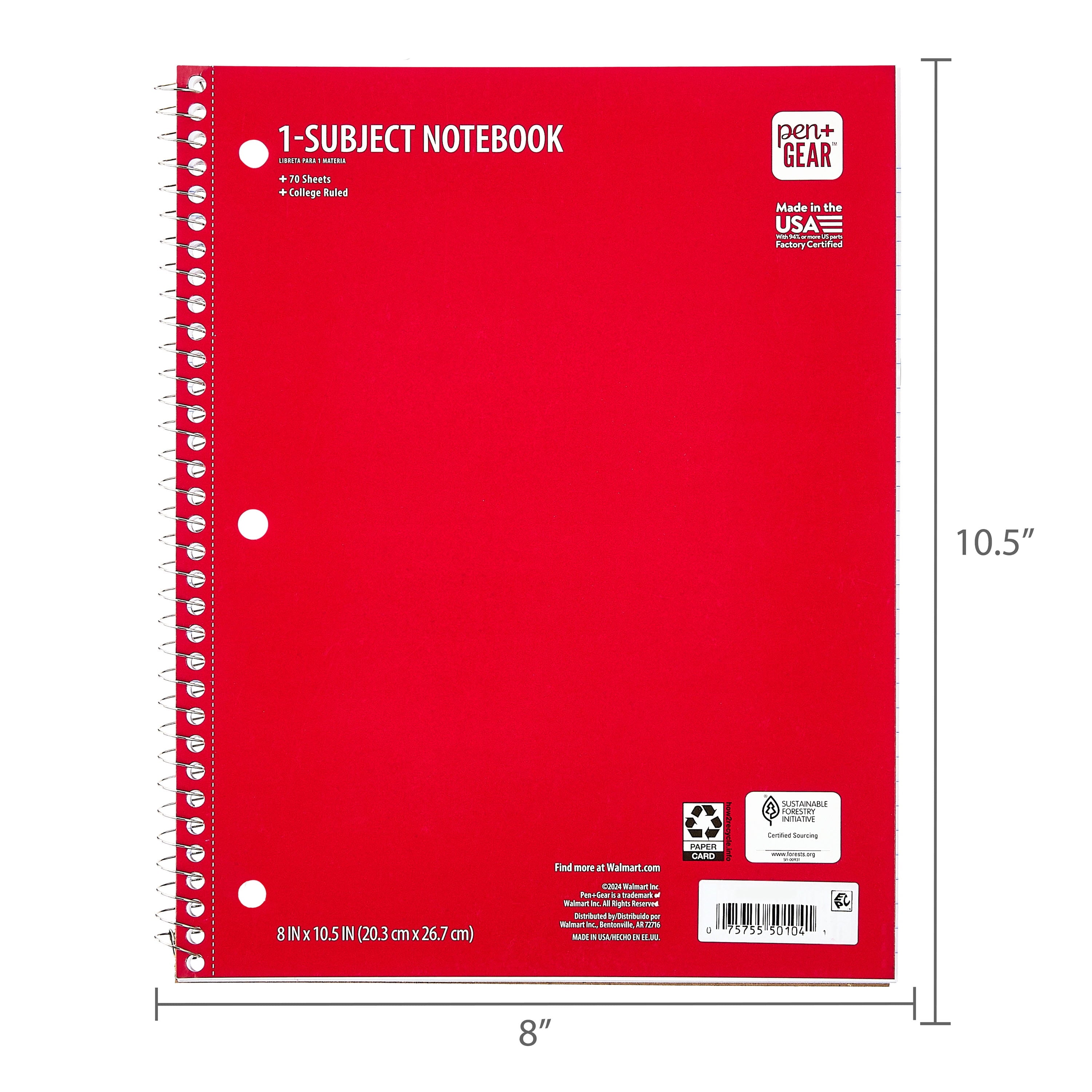 1-Subject Notebook, 8" x 10.5", Red, 70 Sheets - Image 6
